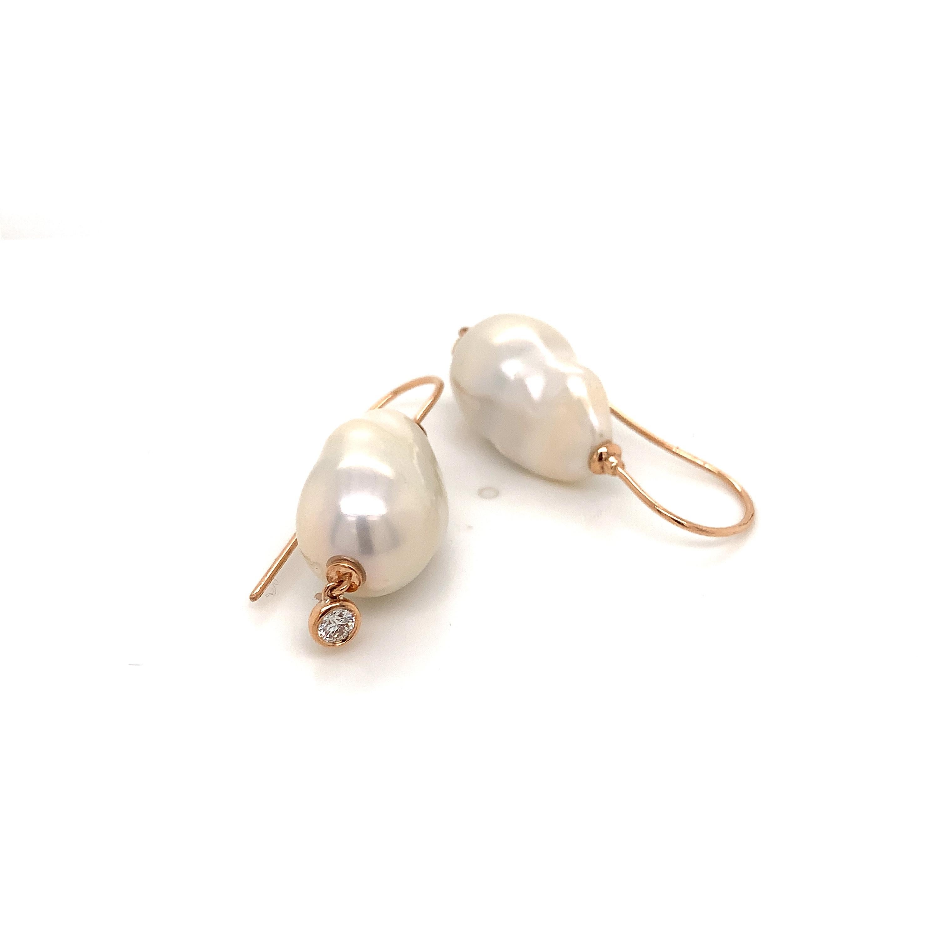 Contemporary OWN Your Story 14 Karat Rose Gold Diamond and Baroque Pearl Modern Earrings For Sale