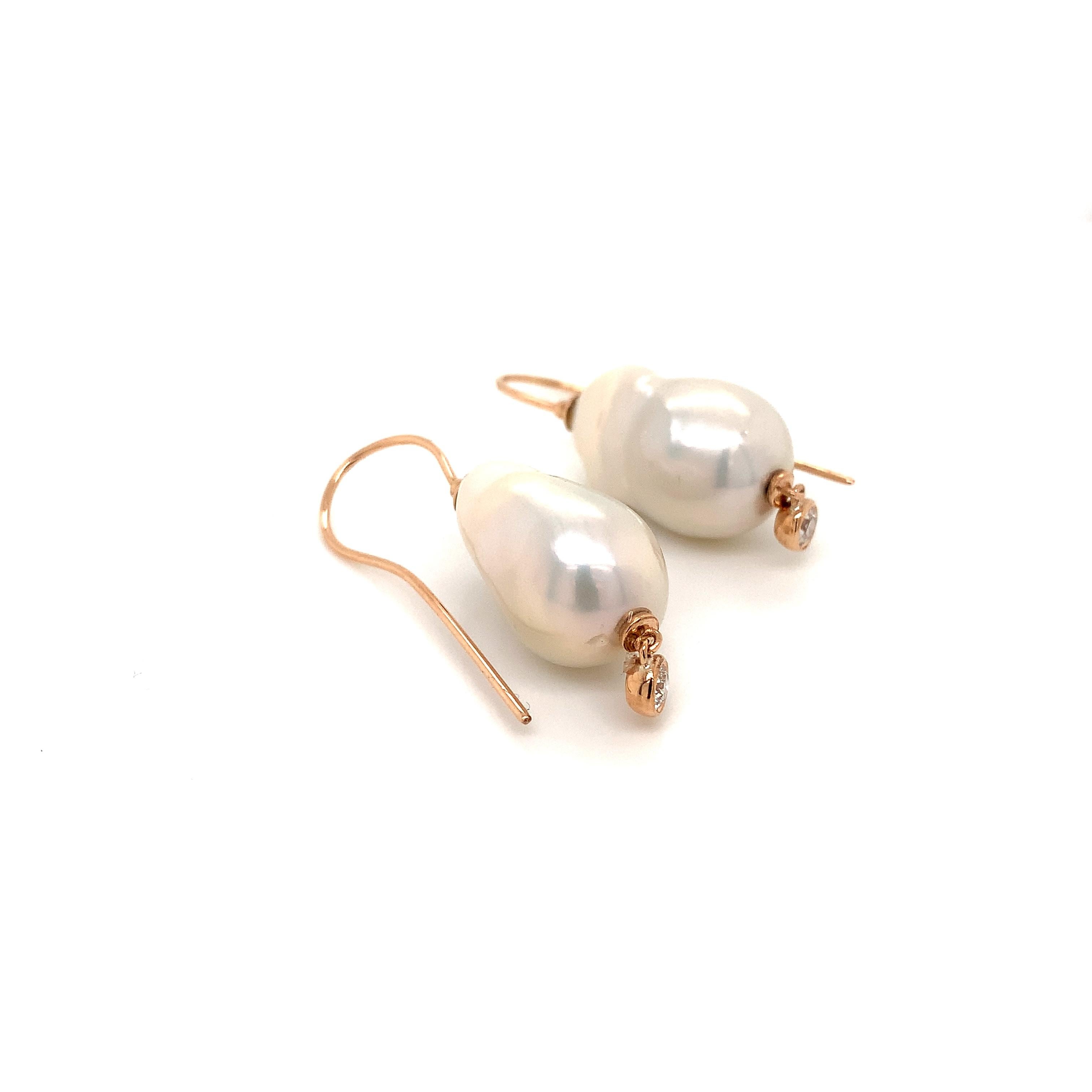 Round Cut OWN Your Story 14 Karat Rose Gold Diamond and Baroque Pearl Modern Earrings For Sale