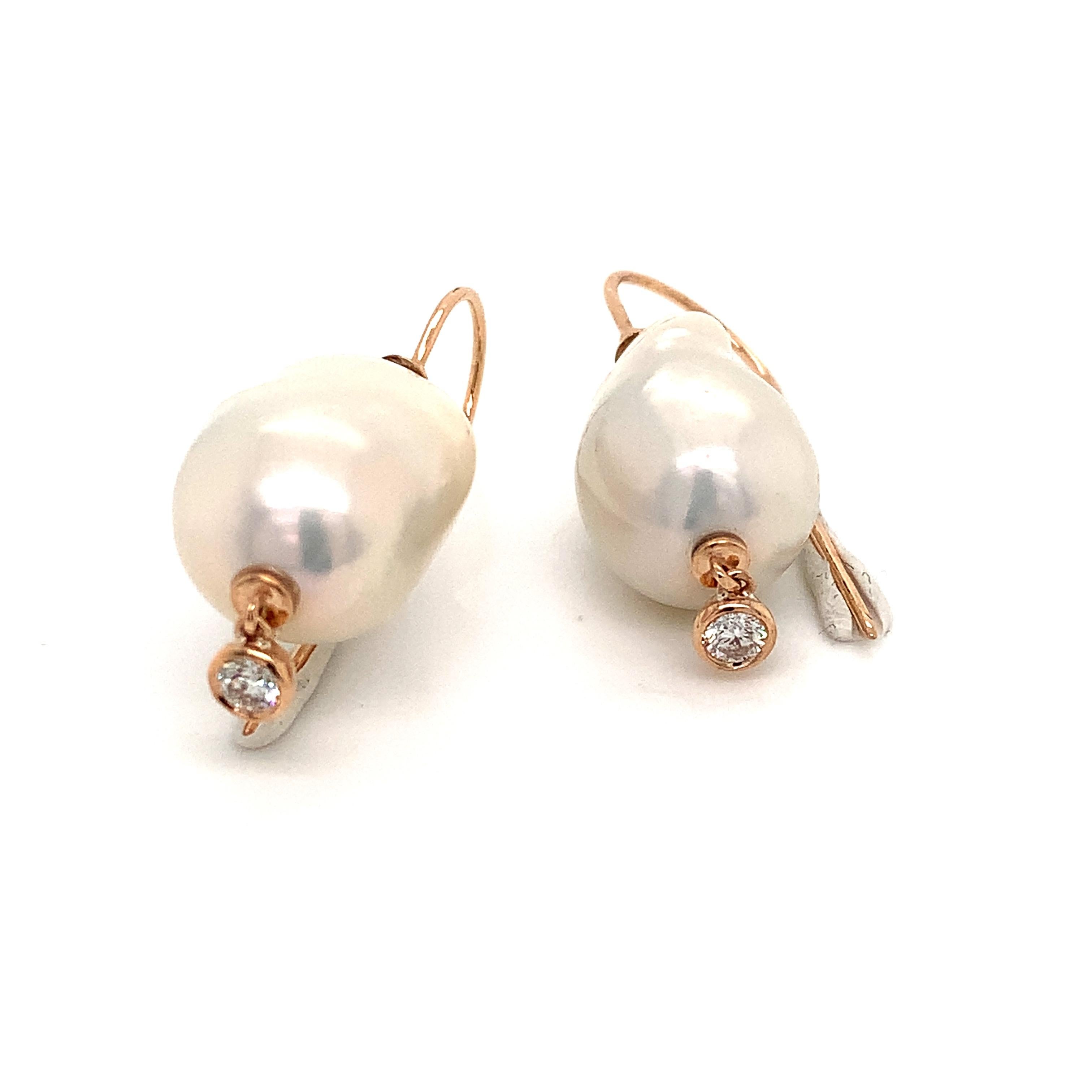 OWN Your Story 14 Karat Rose Gold Diamond and Baroque Pearl Modern Earrings In New Condition For Sale In New Orleans, LA