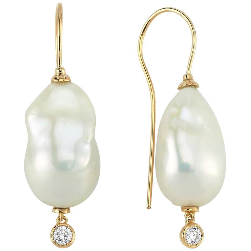 OWN Your Story 14 Karat Rose Gold Diamond and Baroque Pearl Modern Earrings For Sale