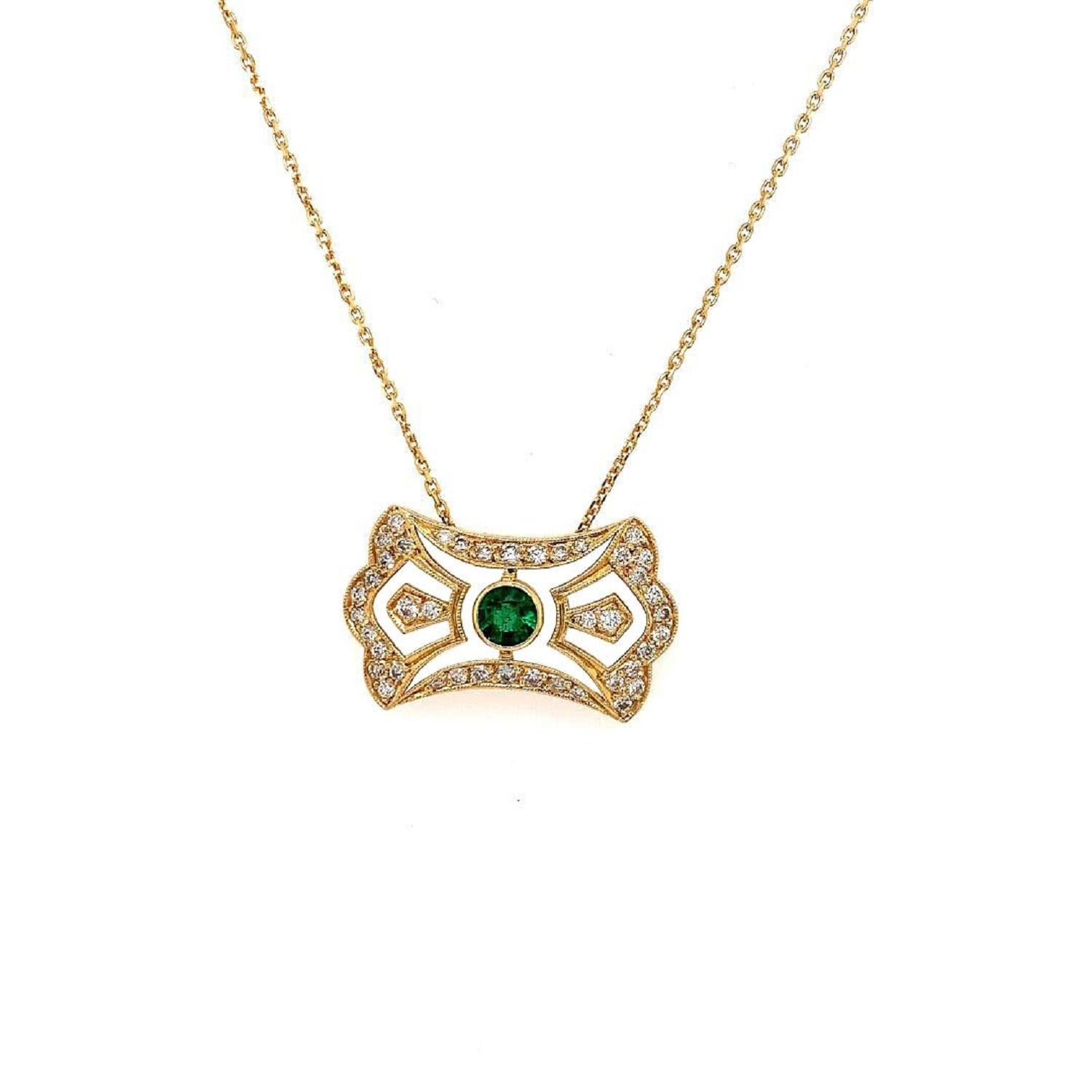 Contemporary OWN Your Story 14K Rose Gold Emerald & Diamond Horizontal French Shield Necklace For Sale