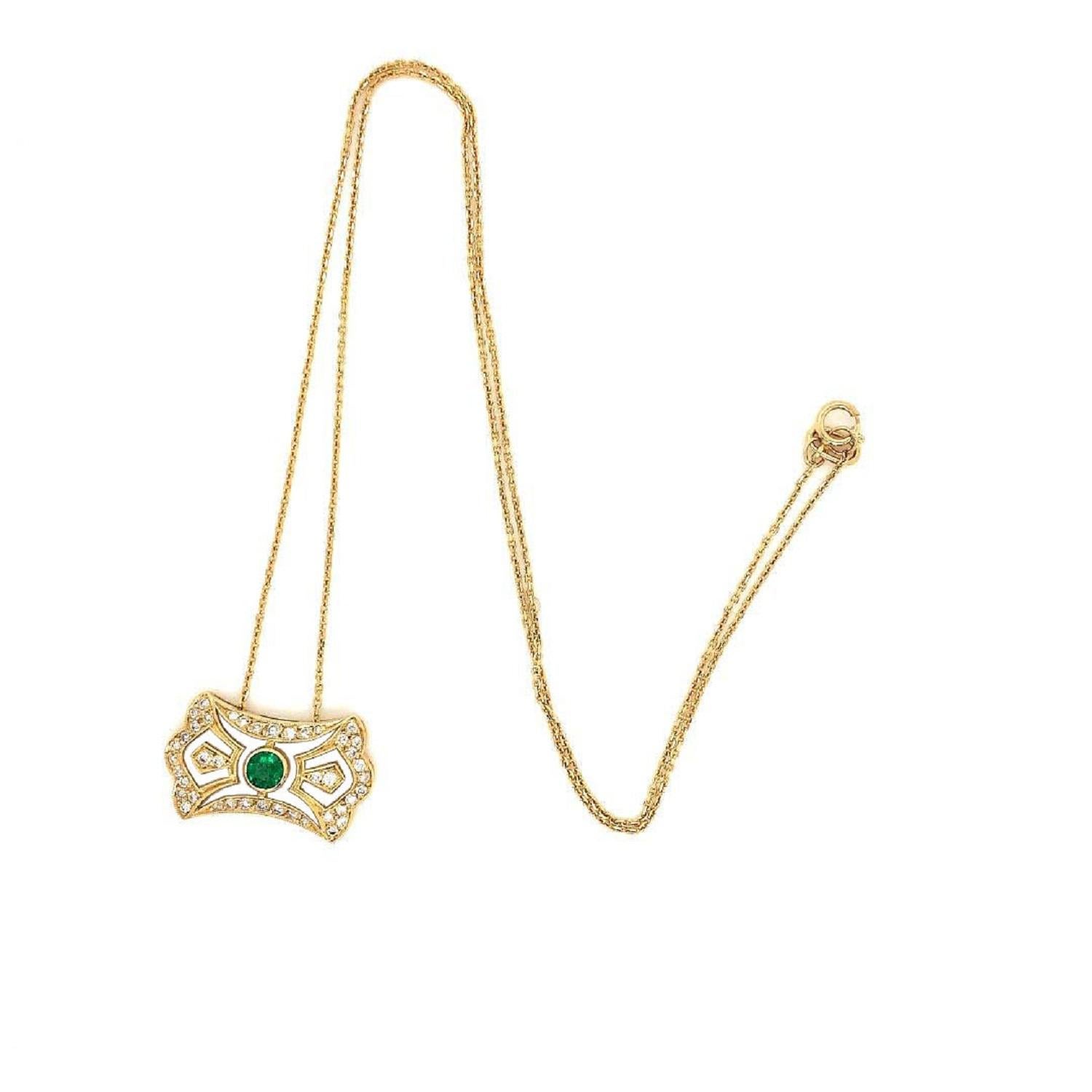 OWN Your Story 14K Rose Gold Emerald & Diamond Horizontal French Shield Necklace In New Condition For Sale In New Orleans, LA