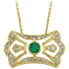 OWN Your Story 14K Rose Gold Emerald & Diamond Horizontal French Shield Necklace