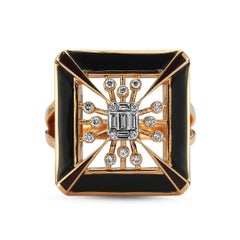 OWN Your Story 14K Rose Gold Illusion Baguette Diamond and Enamel Cubist Ring