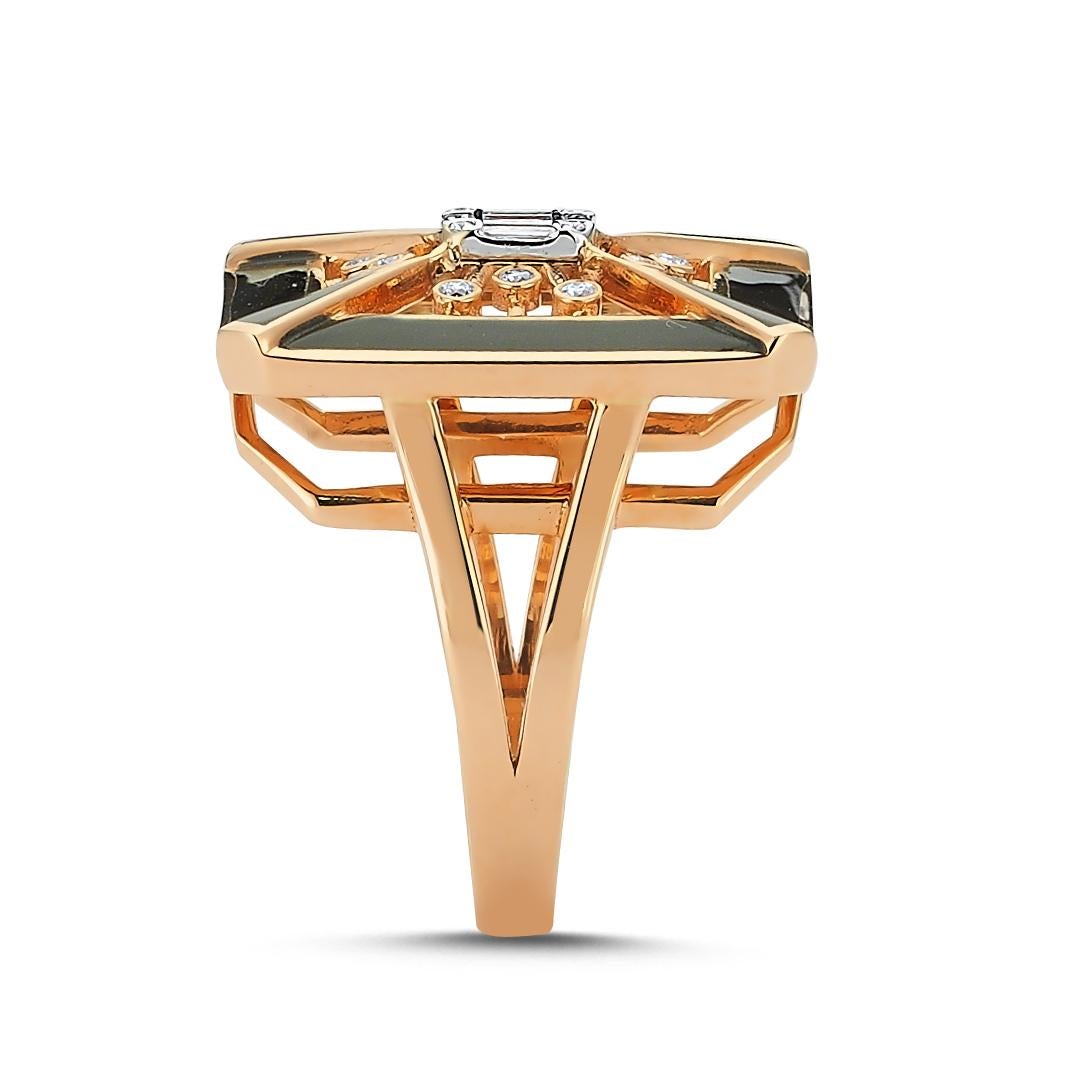 Contemporary OWN Your Story 14K Rose Gold Illusion Baguette Diamond and Enamel Cubist Ring For Sale