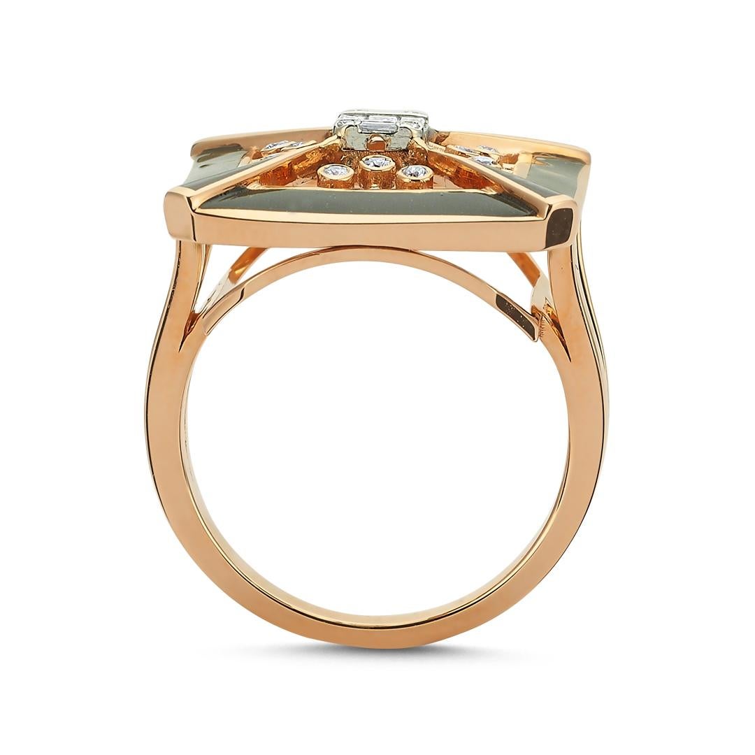 Round Cut OWN Your Story 14K Rose Gold Illusion Baguette Diamond and Enamel Cubist Ring For Sale