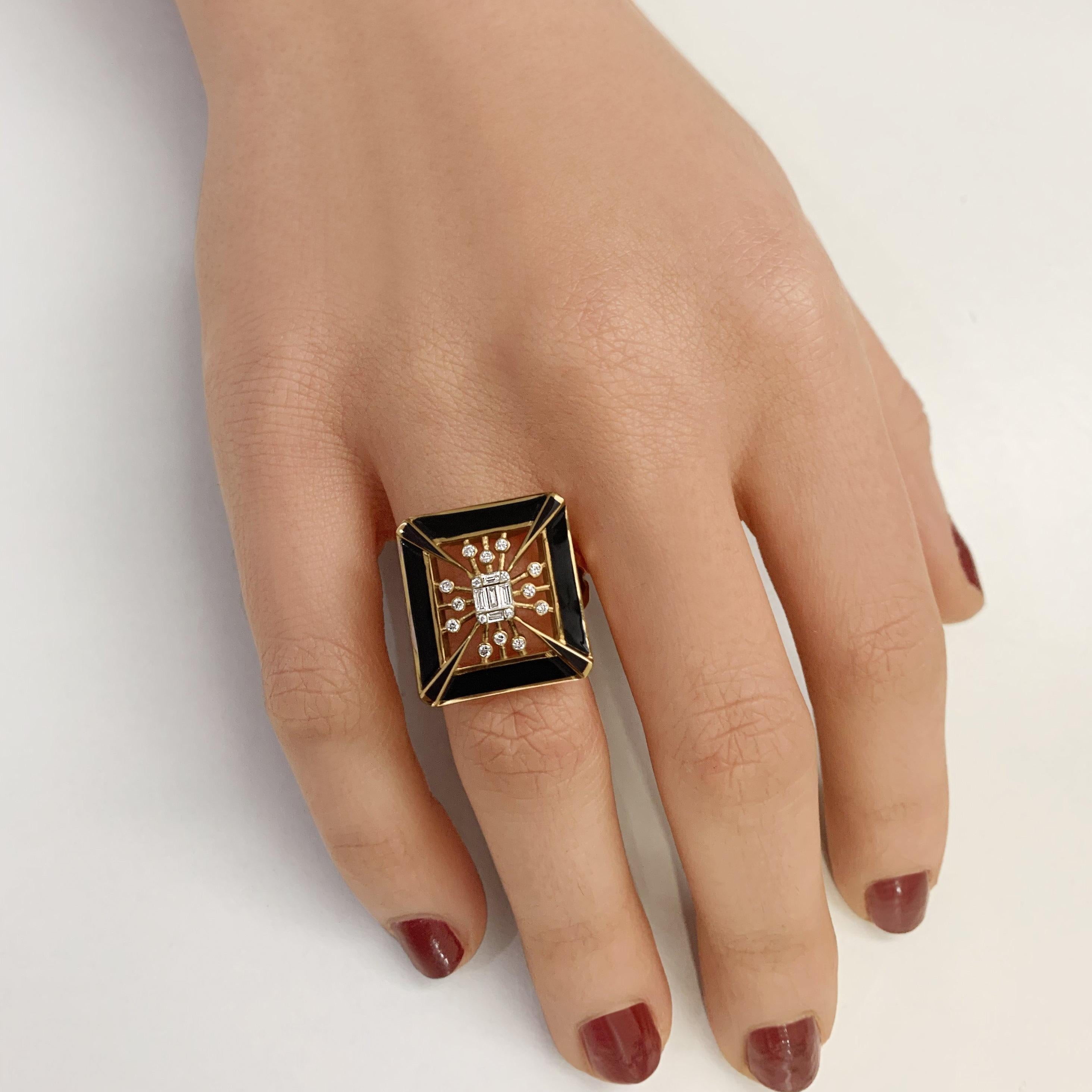 Women's OWN Your Story 14K Rose Gold Illusion Baguette Diamond and Enamel Cubist Ring For Sale
