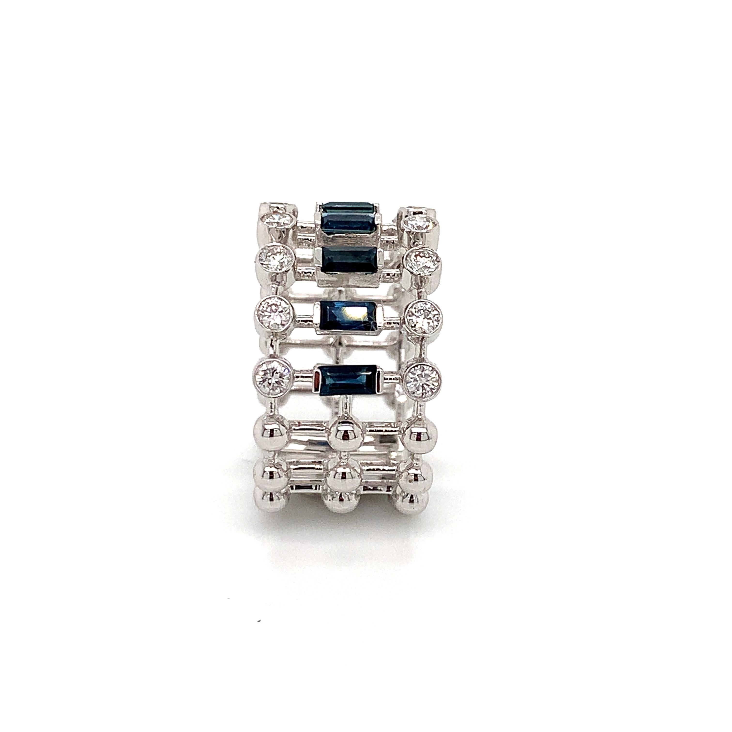 Contemporary OWN Your Story 14K White Gold Brilliant Diamond& Baguette Sapphire Eternity Band For Sale