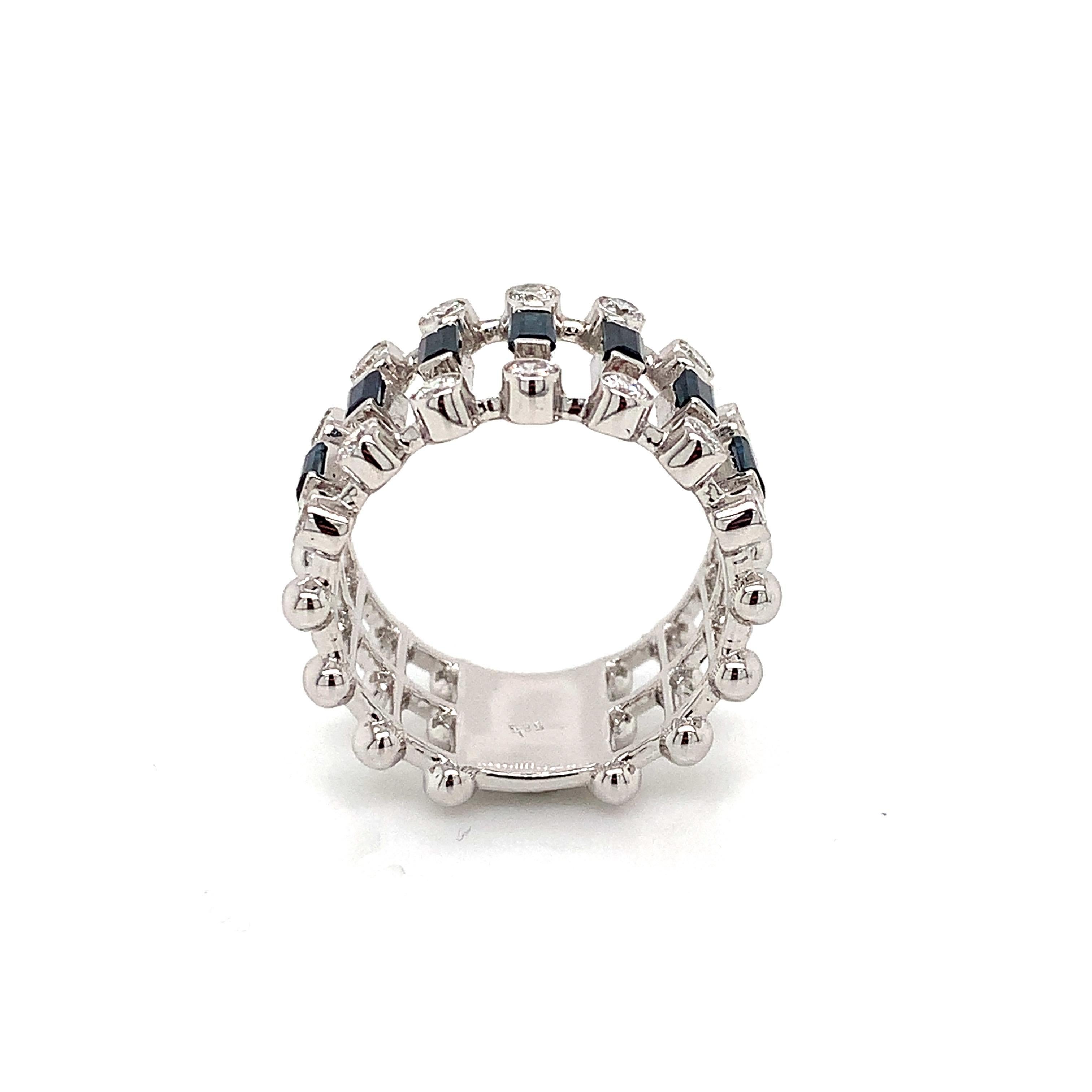 Round Cut OWN Your Story 14K White Gold Brilliant Diamond& Baguette Sapphire Eternity Band For Sale