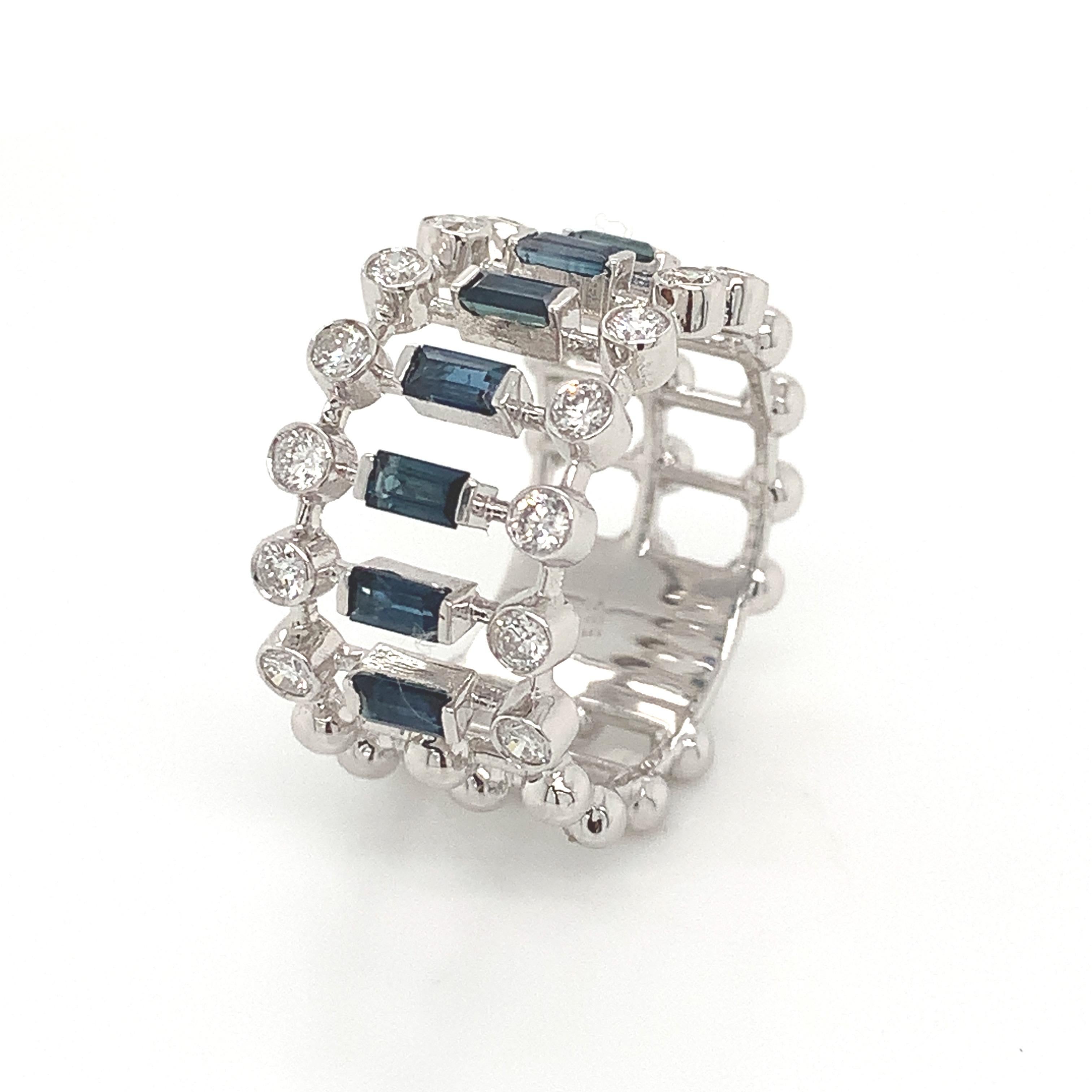 OWN Your Story 14K White Gold Brilliant Diamond& Baguette Sapphire Eternity Band In New Condition For Sale In New Orleans, LA
