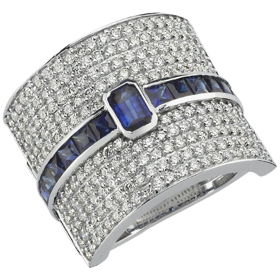 OWN Your Story 14K White Gold Brilliant Diamond Pave & Baguette Sapphire Ring