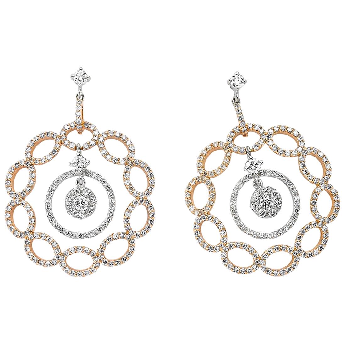 OWN Your Story 18 Karat Rose Gold Diamond Studded Dangling Layered Earrings For Sale