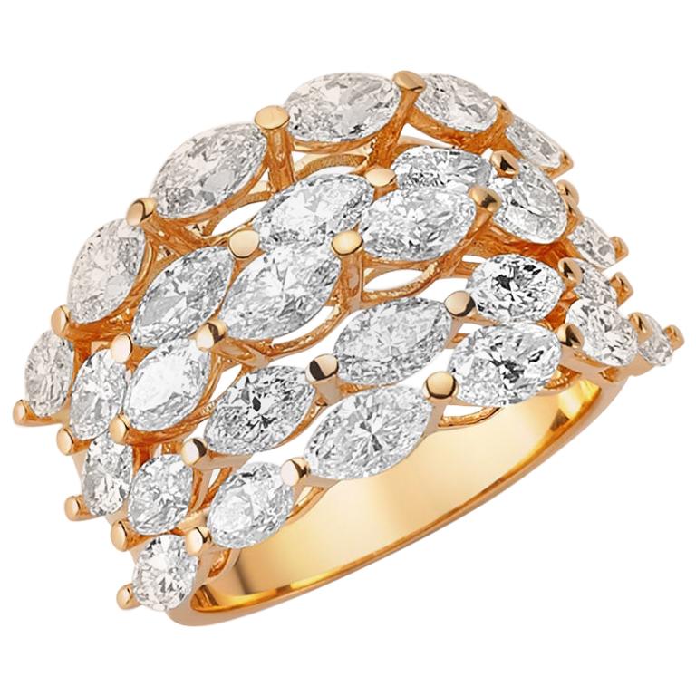 OWN Your Story 18 Karat Rose Gold Marquise Diamond Linear Mosaic Cocktail Ring For Sale