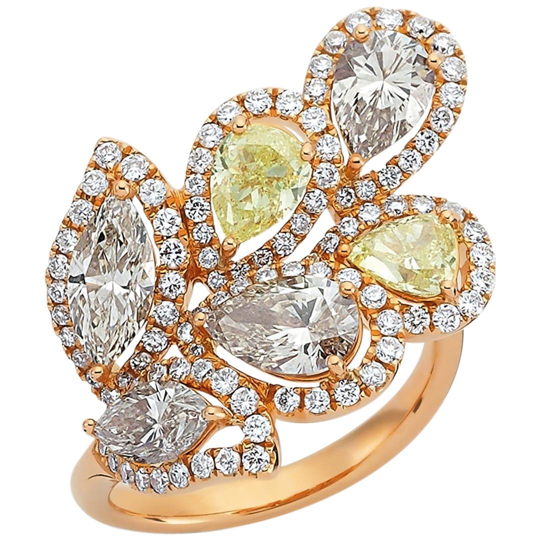 OWN Your Story 18 Karat Rose Gold Pear and Marquise Diamond Harmony Flower Ring For Sale