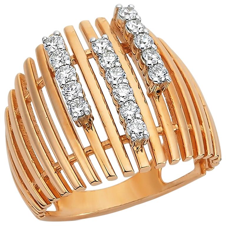 Own Your Story 18 Karat Rose Gold Three is a Charm Brilliant Diamond Lined Ring For Sale