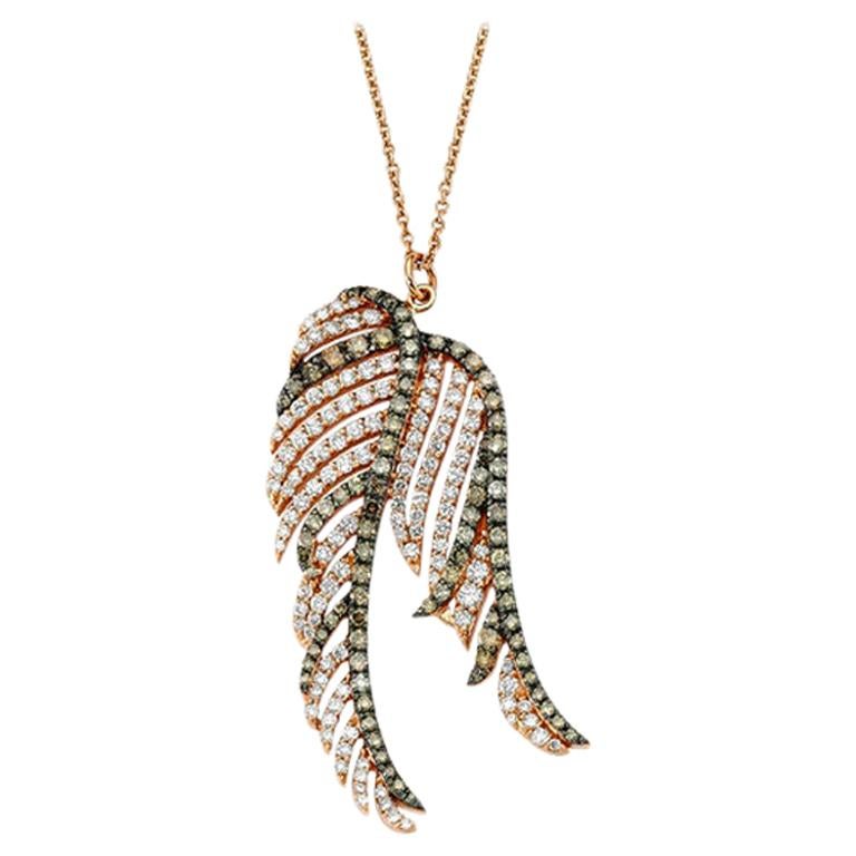 OWN Your Story 18 Karat Rose Gold White and Cognac Diamond Angel Wings Pendant For Sale