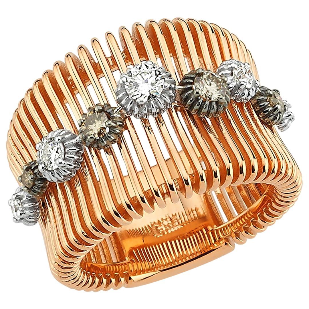 OWN Your Story 18 Karat Rose Gold White and Cognac Diamond Sprinkled Lines Ring