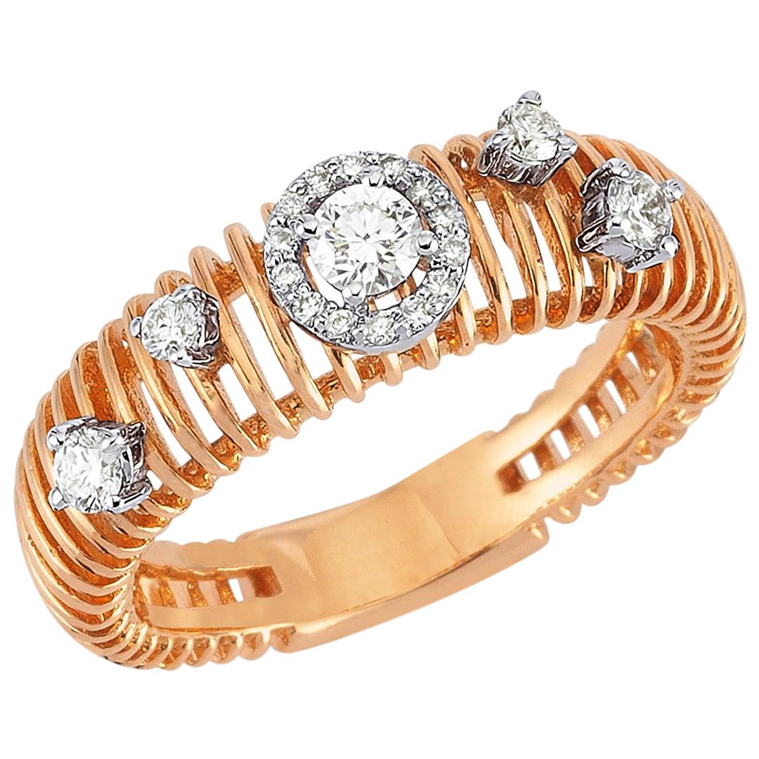 OWN Your Story 18 Karat Rose Gold White Diamond Sprinkled Verical Lined Ring For Sale