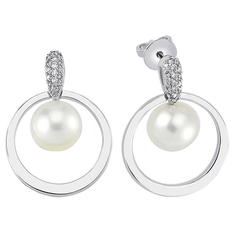 Boucles d'oreilles circulaires OWN Your Story en or blanc 18 carats, diamants blancs et perles