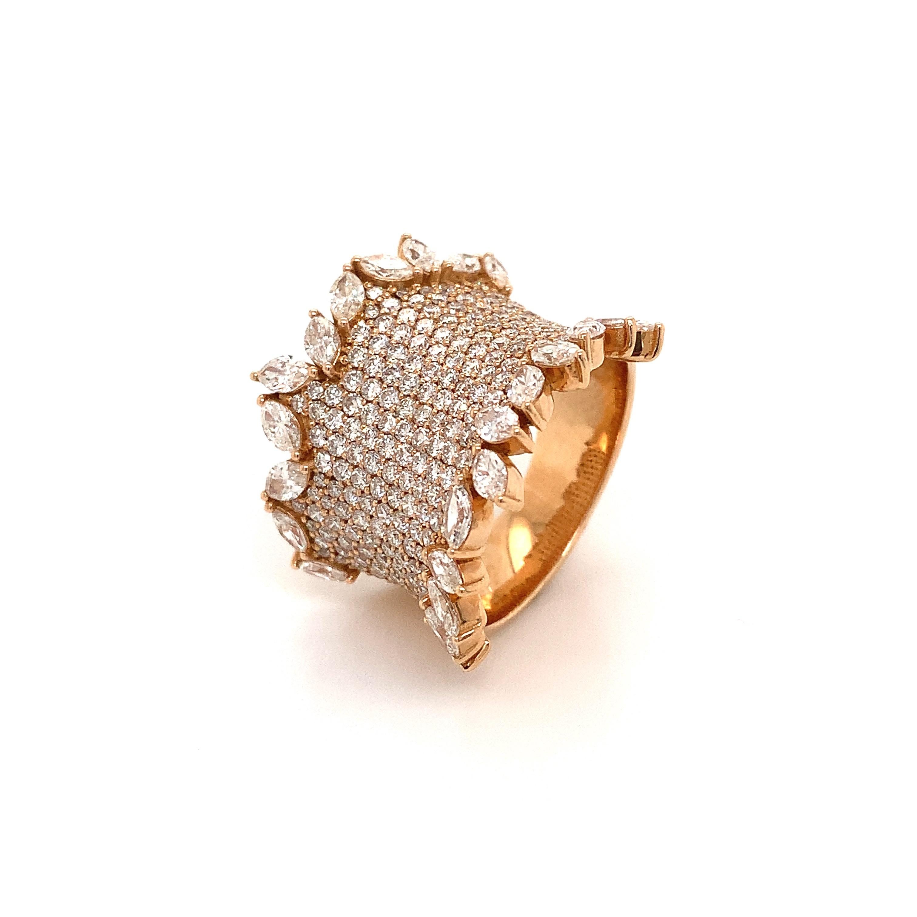 OWN Your Story Anillo de oro rosa de 18 quilates con borde de diamante brillante y marquesa Corte redondo en venta