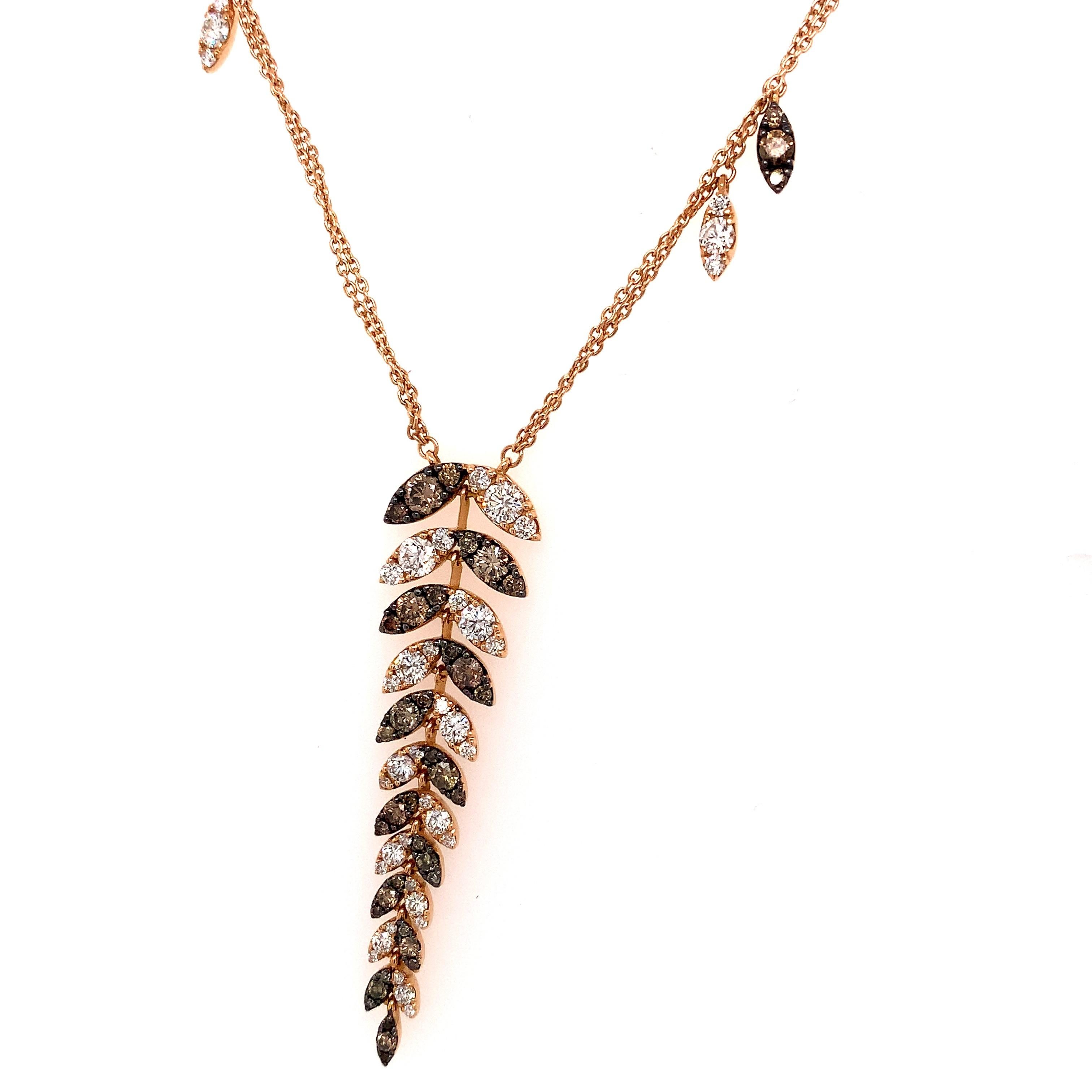 Contemporary OWN Your Story 18 Karat Gold Cognac and White Diamond Delicate Fern Double Chain For Sale