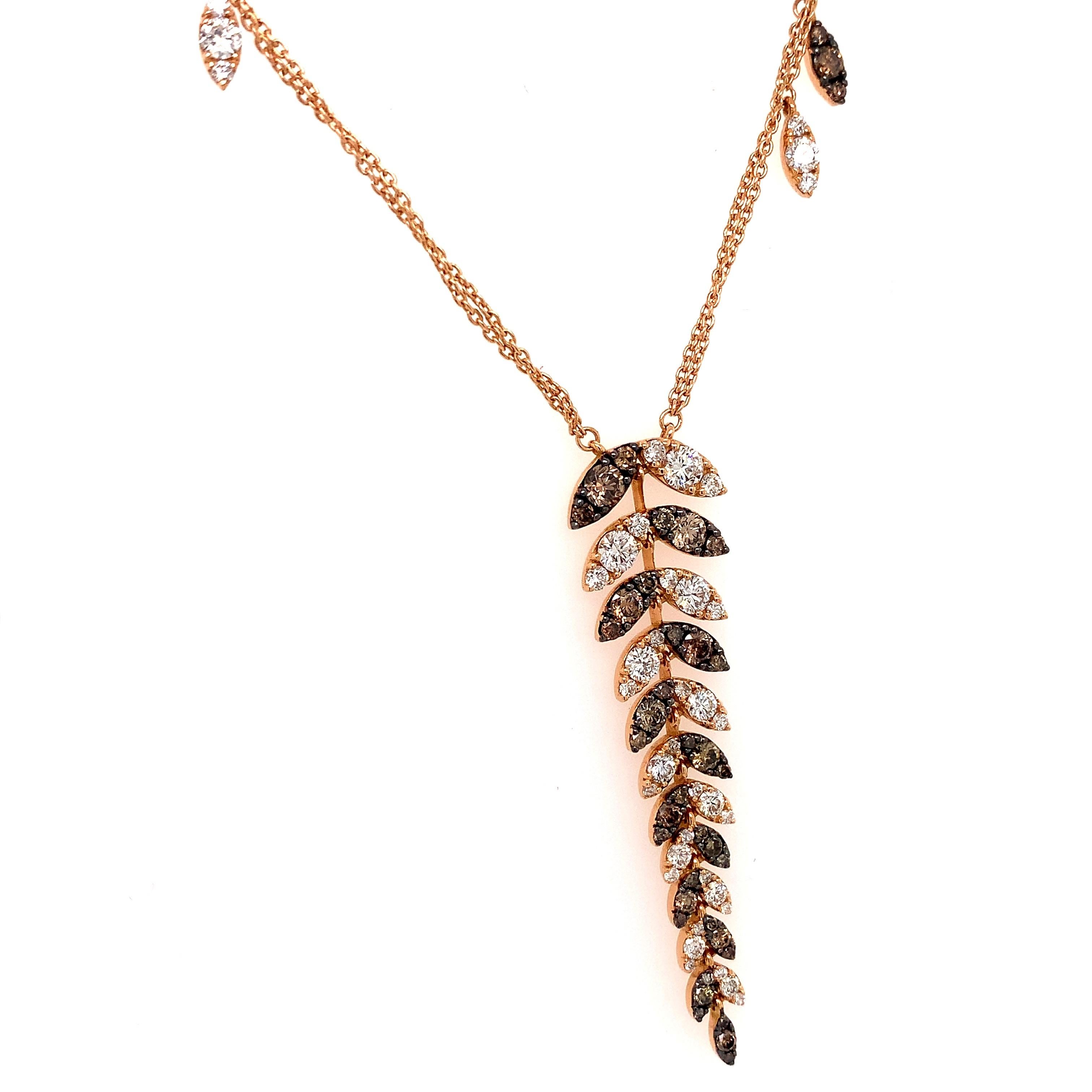 Round Cut OWN Your Story 18 Karat Gold Cognac and White Diamond Delicate Fern Double Chain For Sale