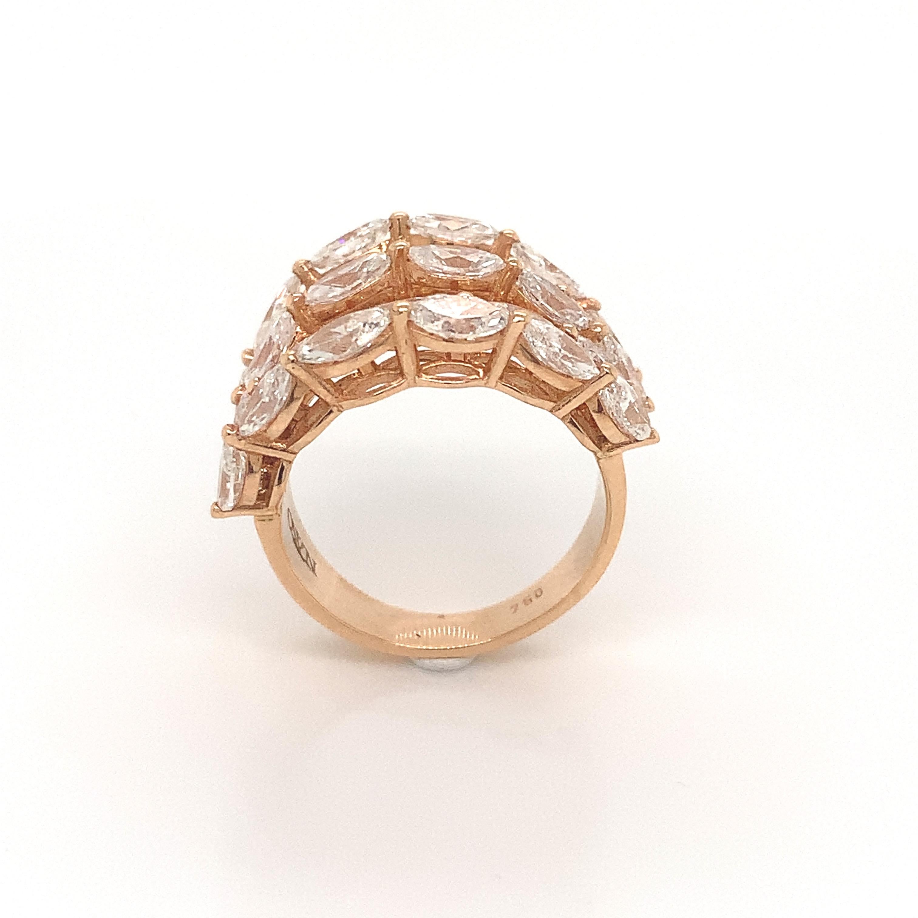 Modern OWN Your Story 18 Karat Rose Gold Marquise Diamond Linear Mosaic Cocktail Ring For Sale