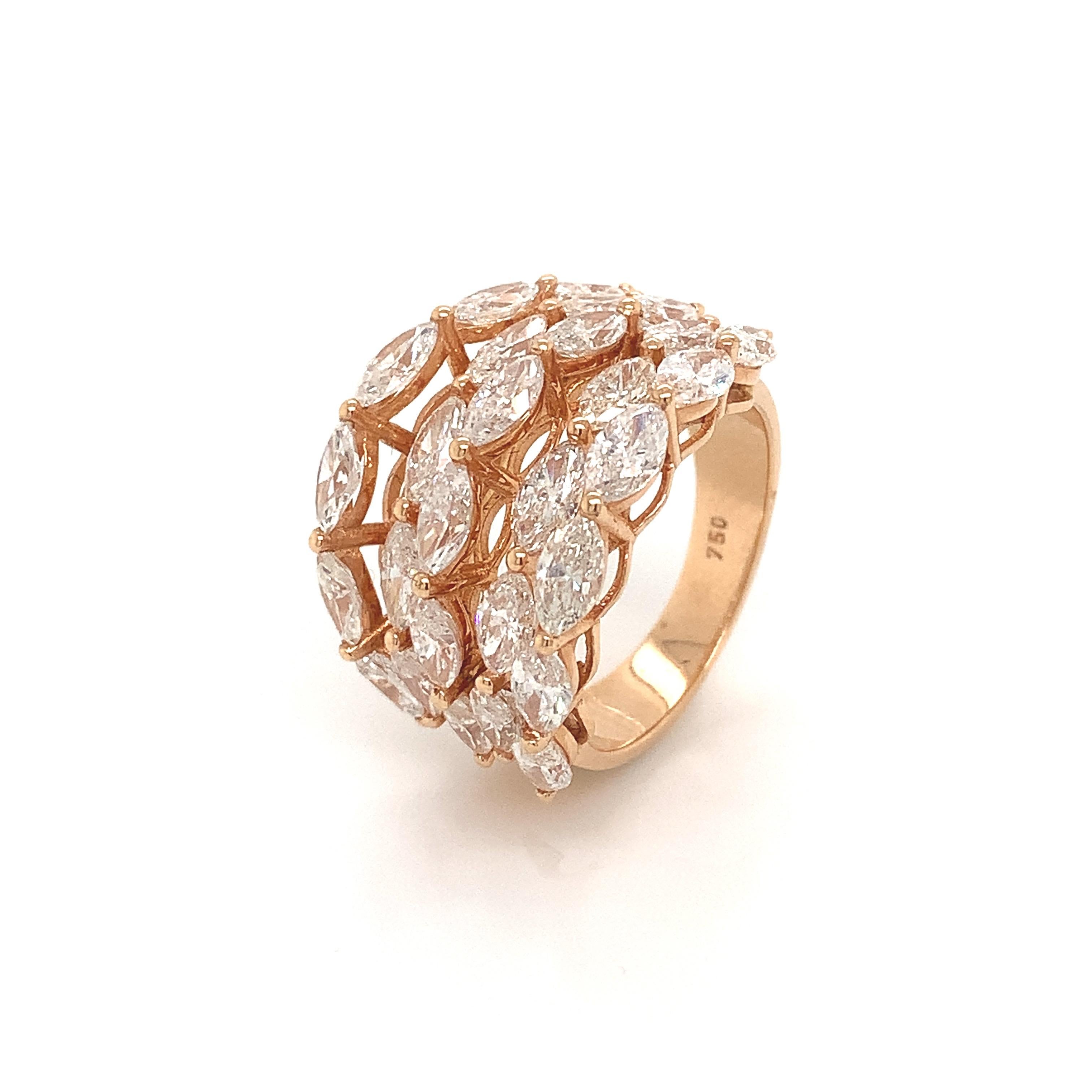 Marquise Cut OWN Your Story 18 Karat Rose Gold Marquise Diamond Linear Mosaic Cocktail Ring For Sale