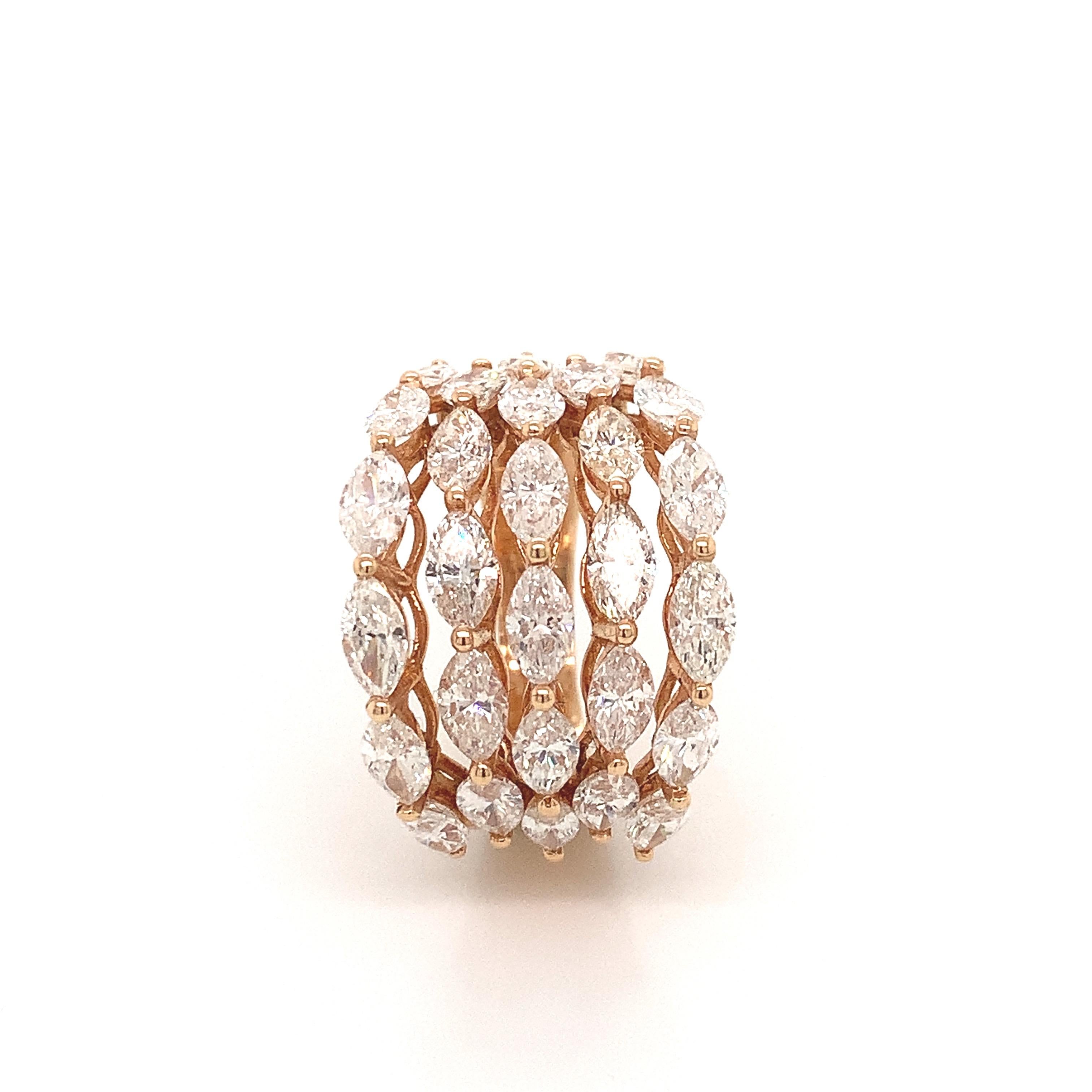 OWN Your Story 18 Karat Rose Gold Marquise Diamond Linear Mosaic Cocktail Ring In New Condition For Sale In New Orleans, LA