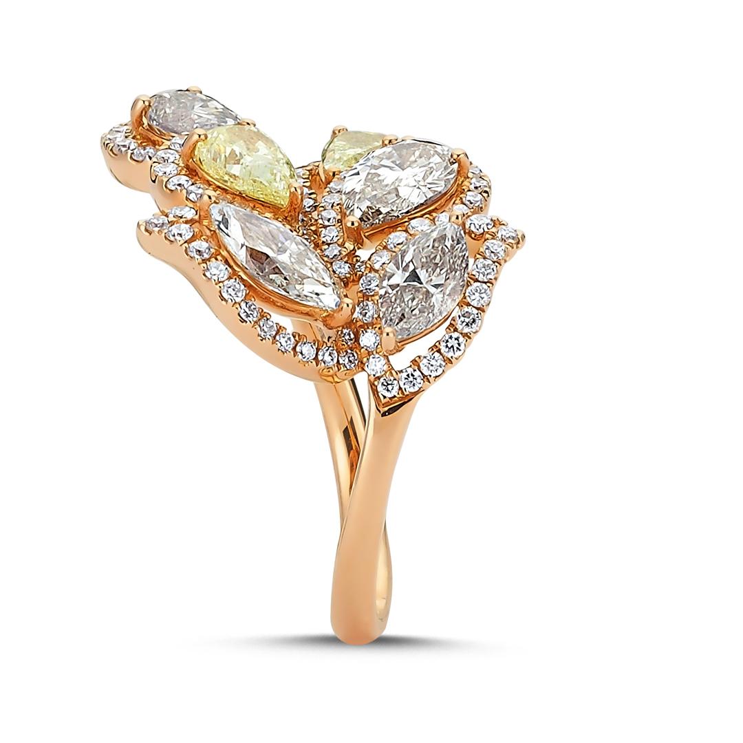 Contemporary OWN Your Story 18 Karat Rose Gold Pear and Marquise Diamond Harmony Flower Ring For Sale