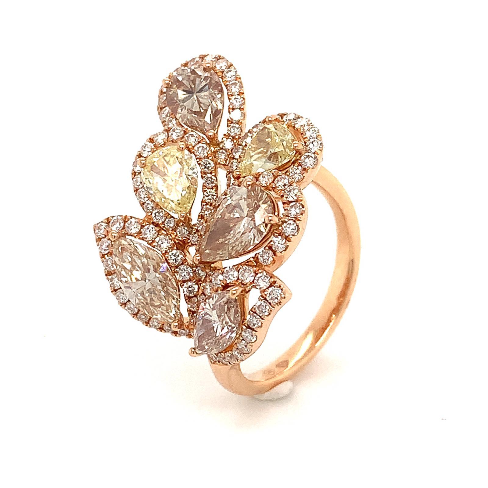 OWN Your Story 18 Karat Rose Gold Pear and Marquise Diamond Harmony Flower Ring In New Condition For Sale In New Orleans, LA