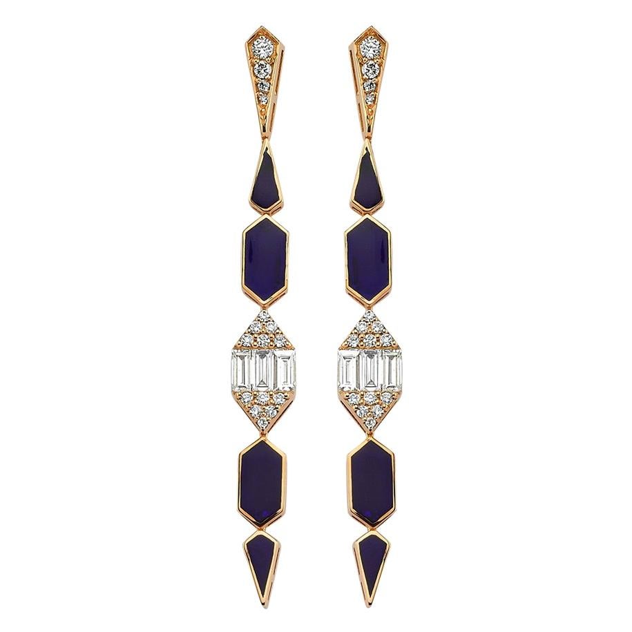 OWN Your Story 18 Karat Gold Round and Baguette Diamond Earrings with Enamel
