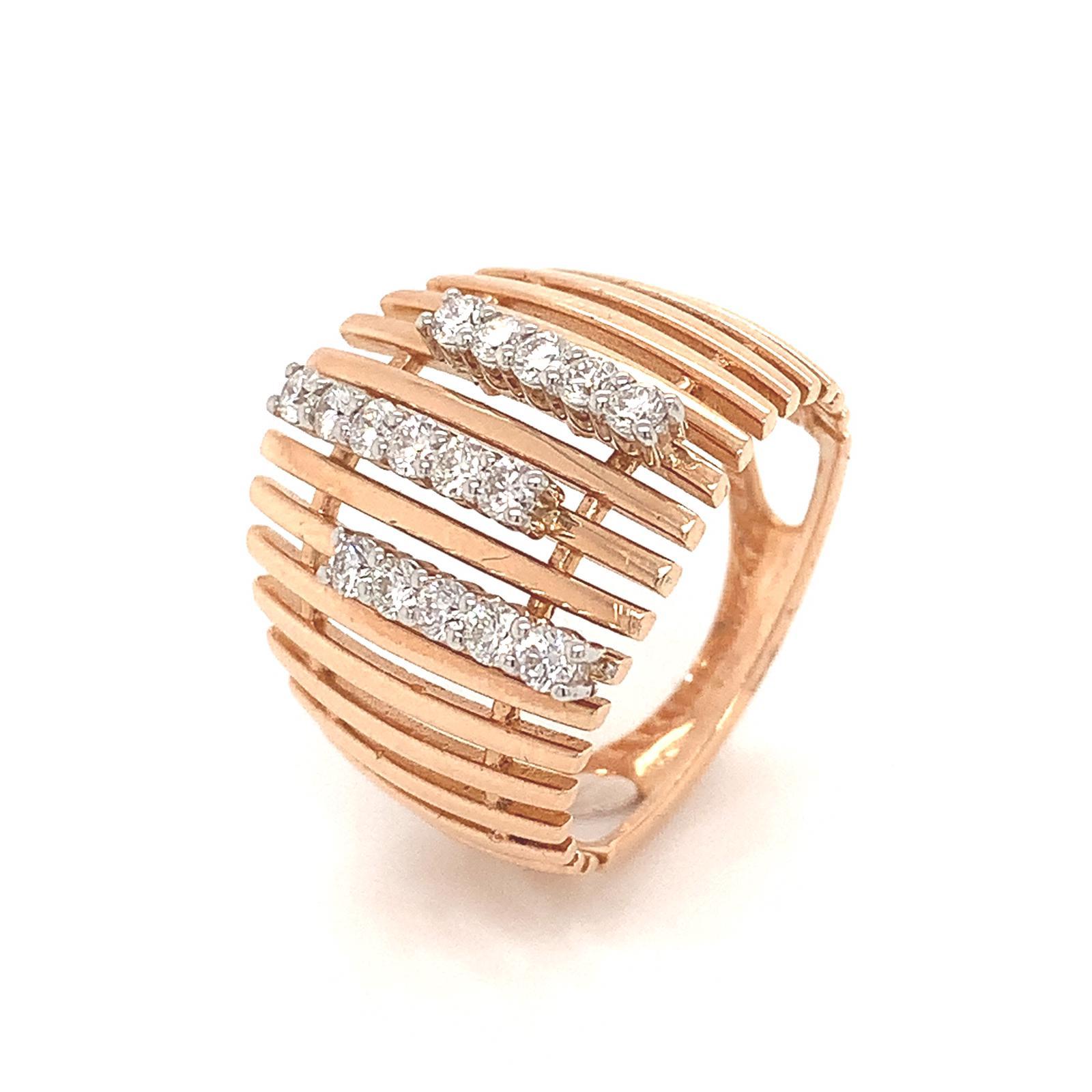 Own Your Story 18 Karat Rose Gold Three is a Charm Brilliant Diamond Lined Ring In New Condition For Sale In New Orleans, LA