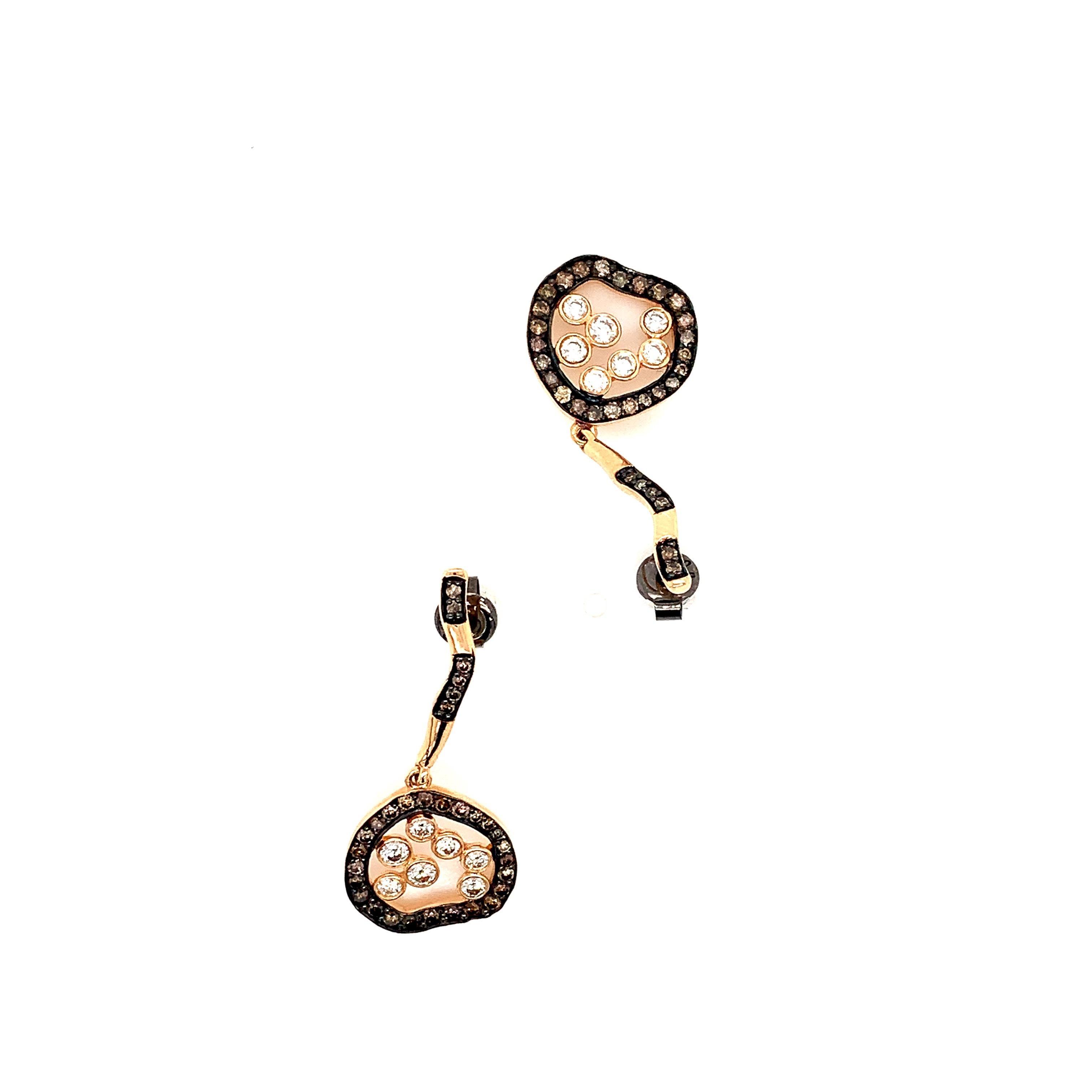 Contemporary OWN Your Story 18K Rose Gold White and Cognac Diamond Inverse Circular Earrings For Sale