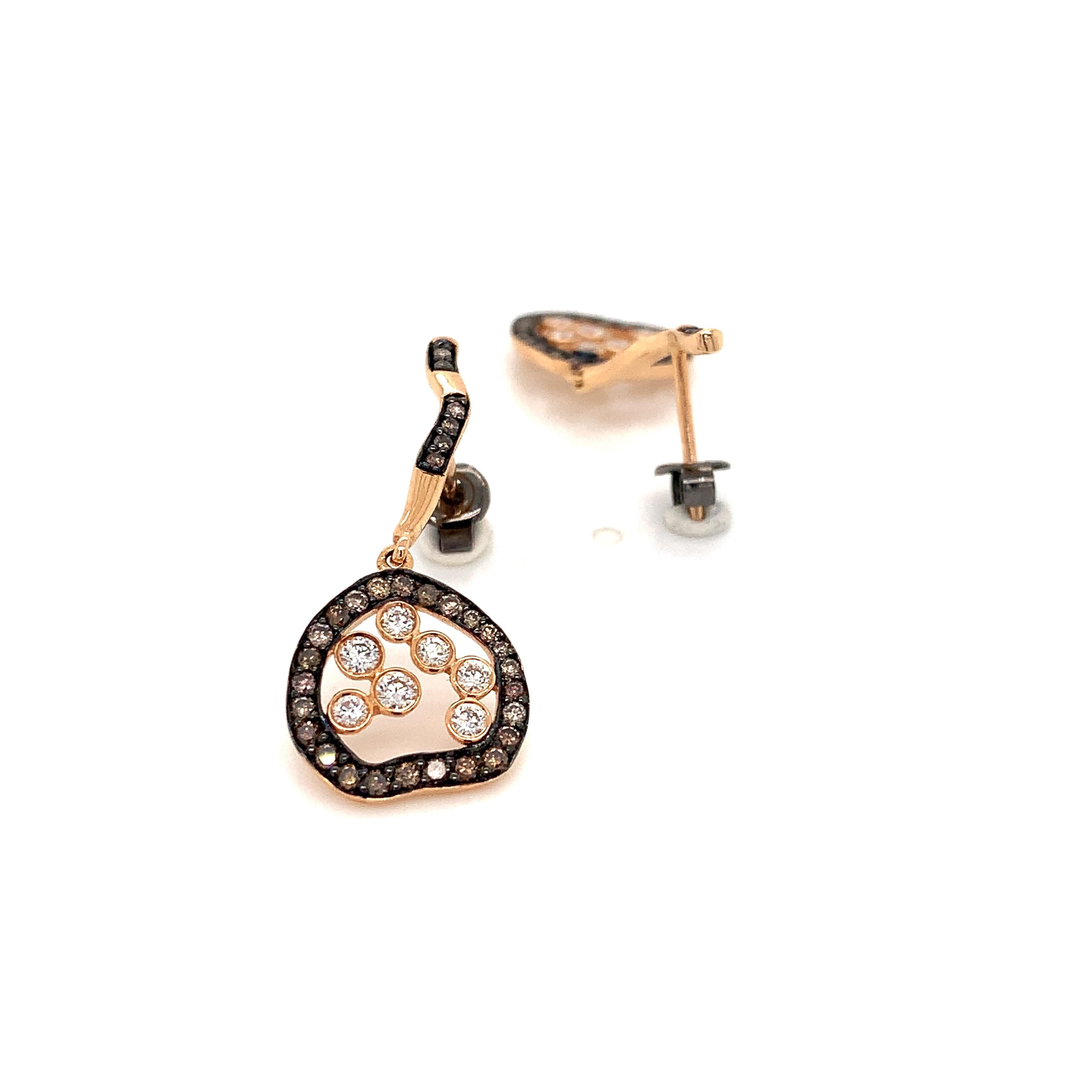 Round Cut OWN Your Story 18K Rose Gold White and Cognac Diamond Inverse Circular Earrings For Sale