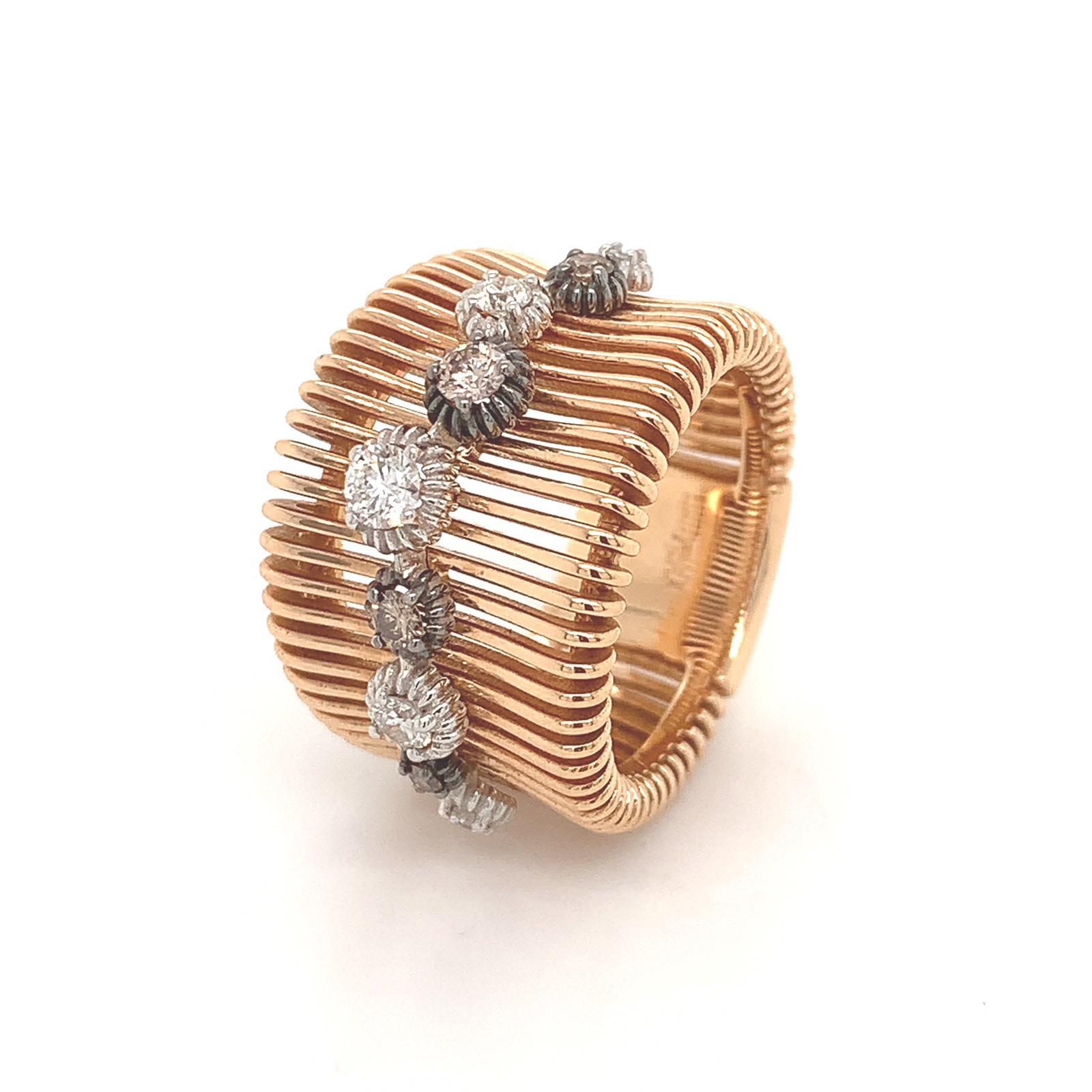 OWN Your Story 18 Karat Rose Gold White and Cognac Diamond Sprinkled Lines Ring In New Condition For Sale In New Orleans, LA