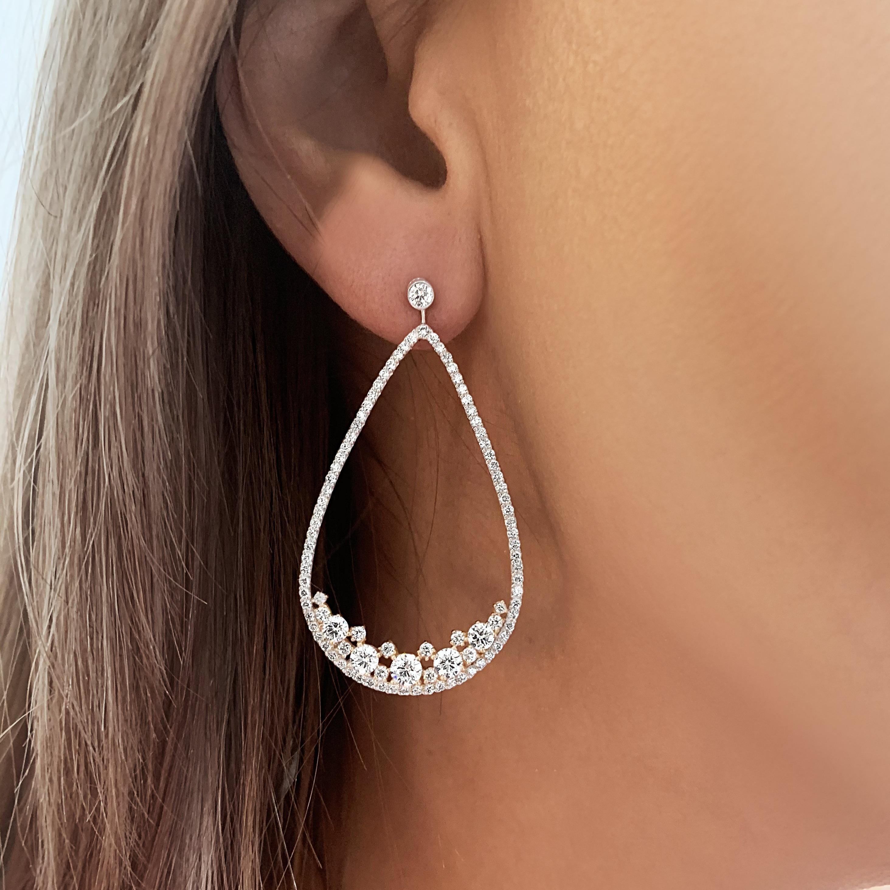 Round Cut OWN Your Story 18K White and Rose Gold Brilliant Diamond Pendulum Drop Earrings For Sale