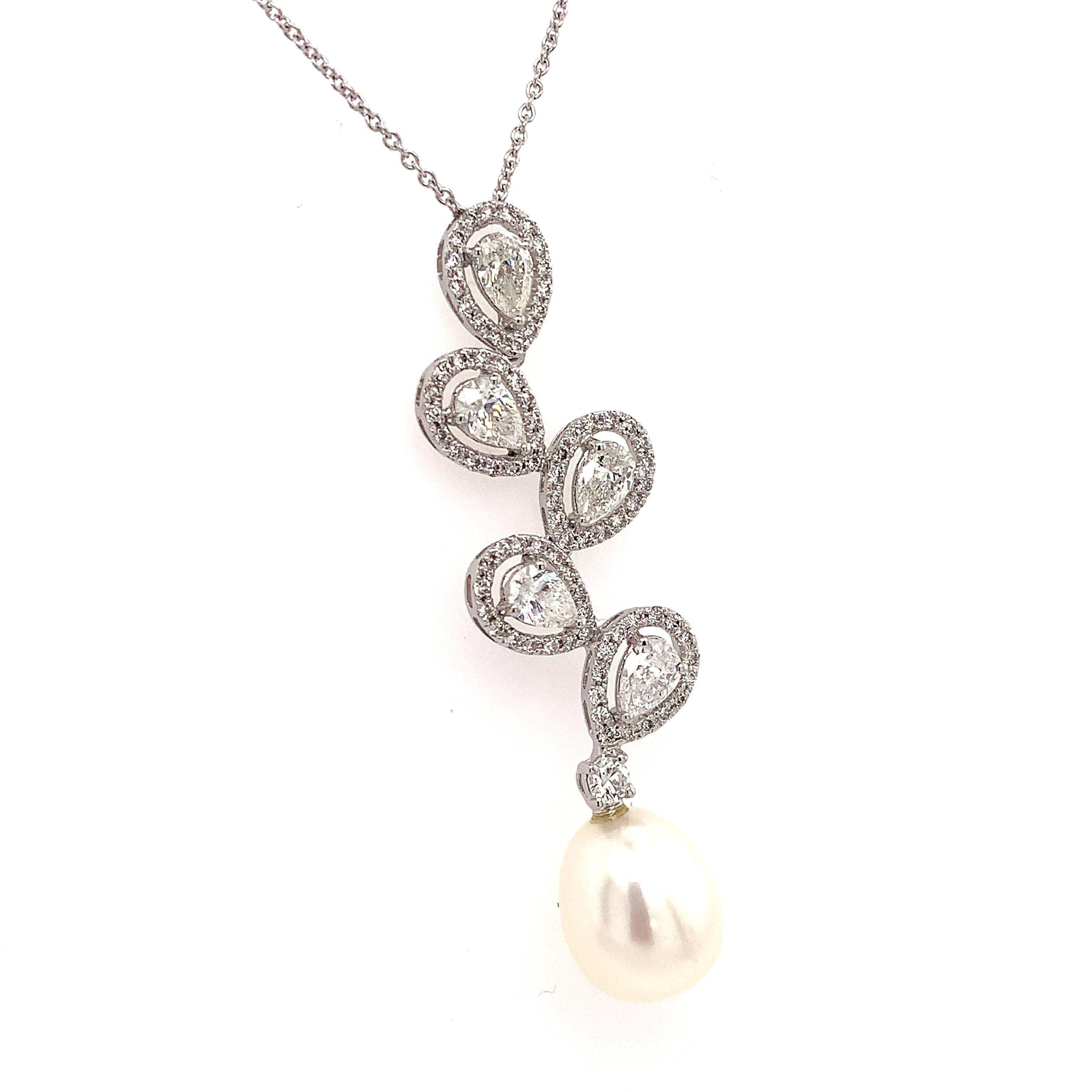 Contemporary OWN Your Story 18K White Gold 4 Petalled Fresh Water Pearl Flower Drop Necklace For Sale
