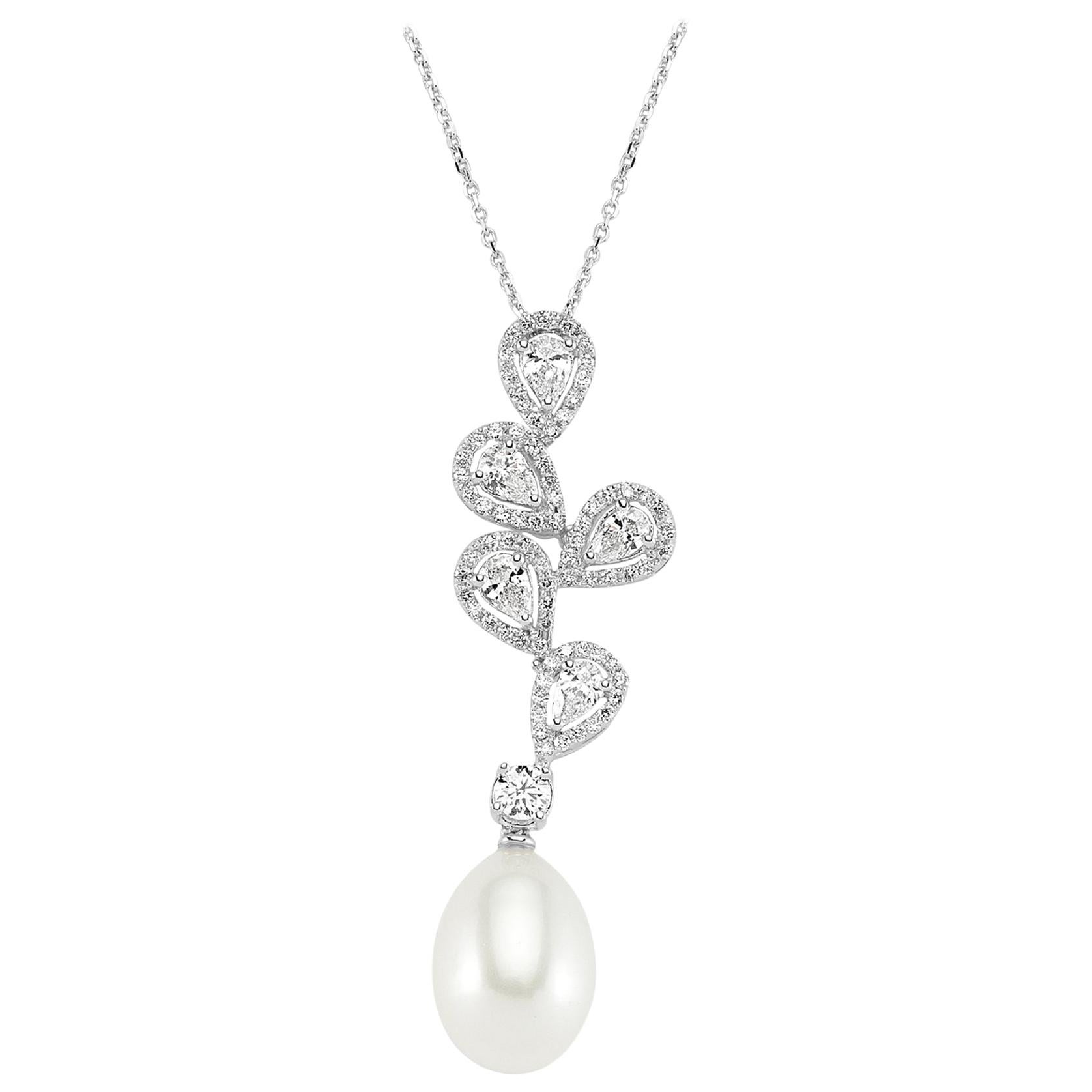 OWN Your Story 18K White Gold 4 Petalled Fresh Water Pearl Flower Drop Necklace For Sale