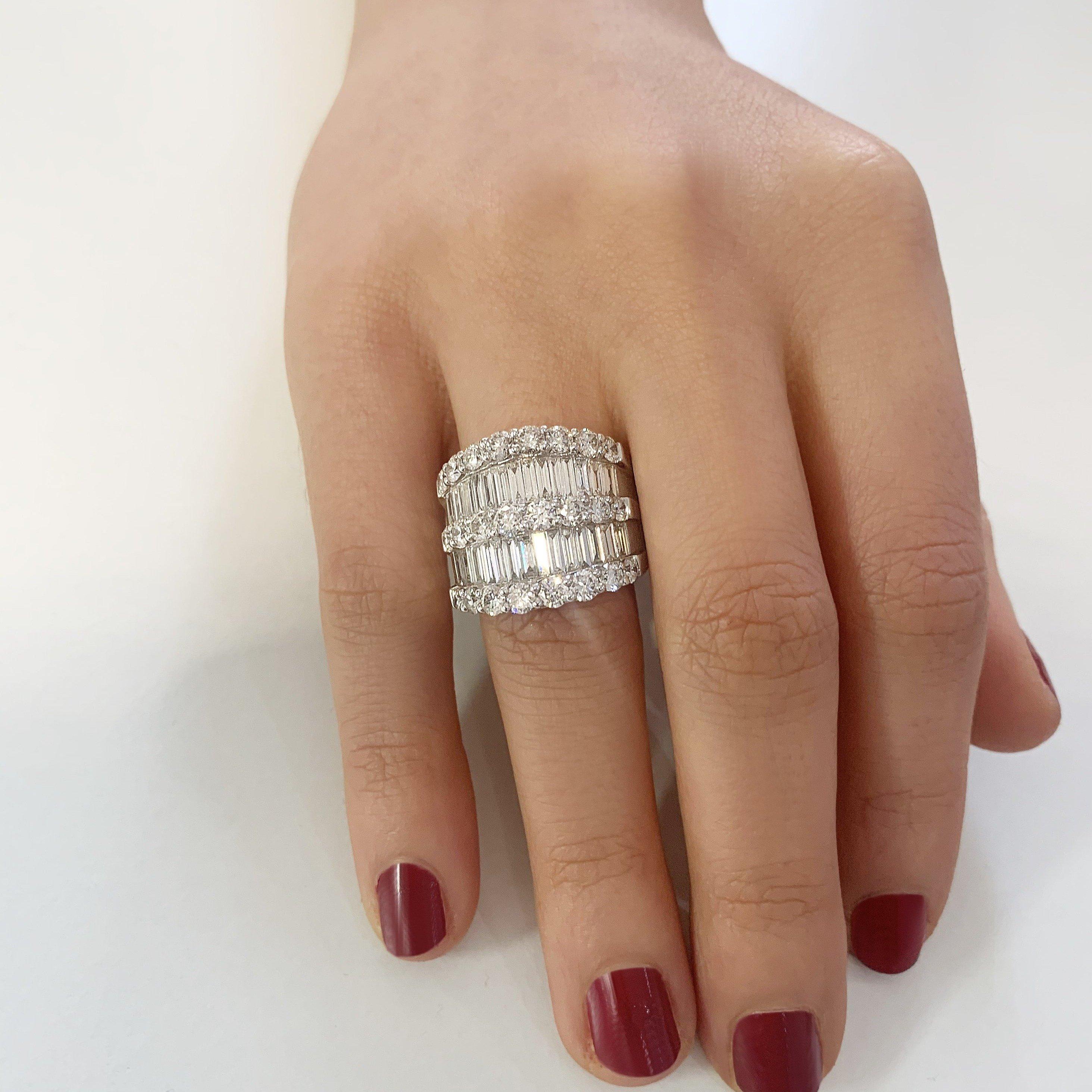 Modern OWN Your Story 18K White Gold Round & Baguette Diamond 5 Row Half Eternity Ring For Sale