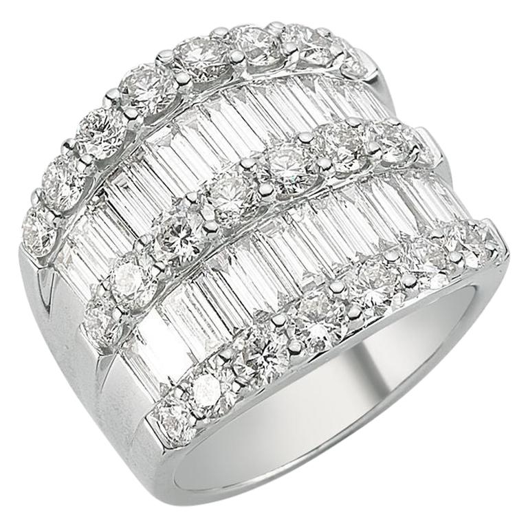 OWN Your Story 18K White Gold Round & Baguette Diamond 5 Row Half Eternity Ring For Sale