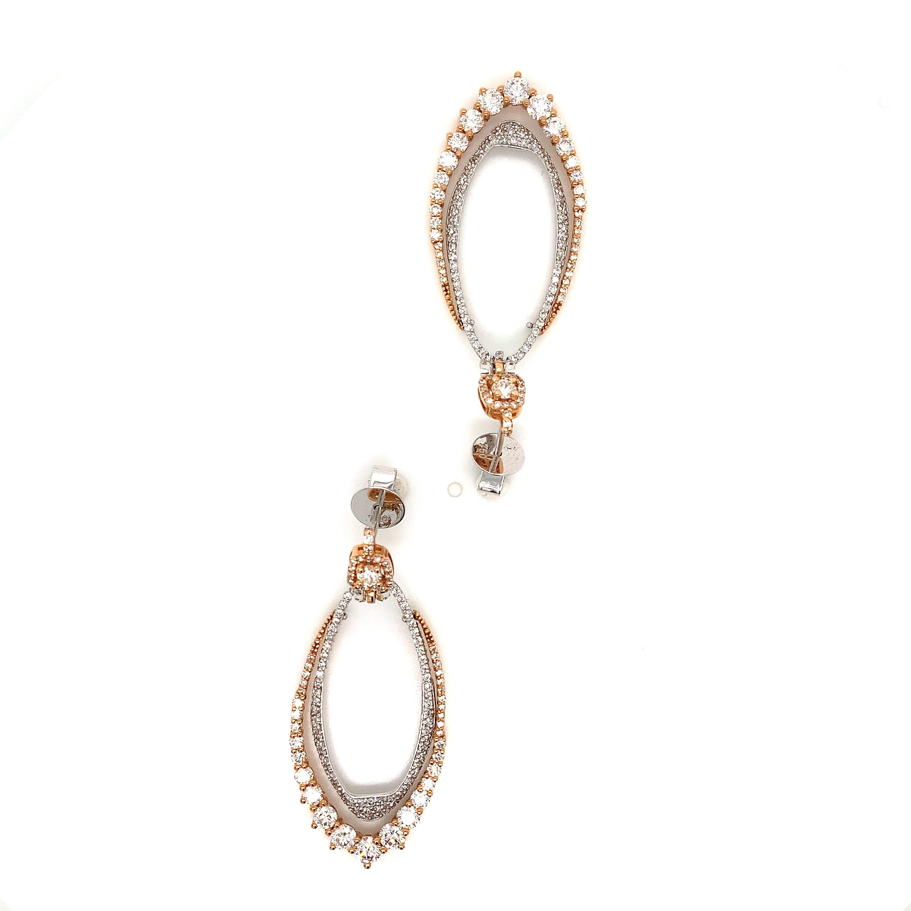 Contemporary OWN Your Story 18K White & Rose Gold Diamond Studded Dual Pendulum Drop Earrings For Sale