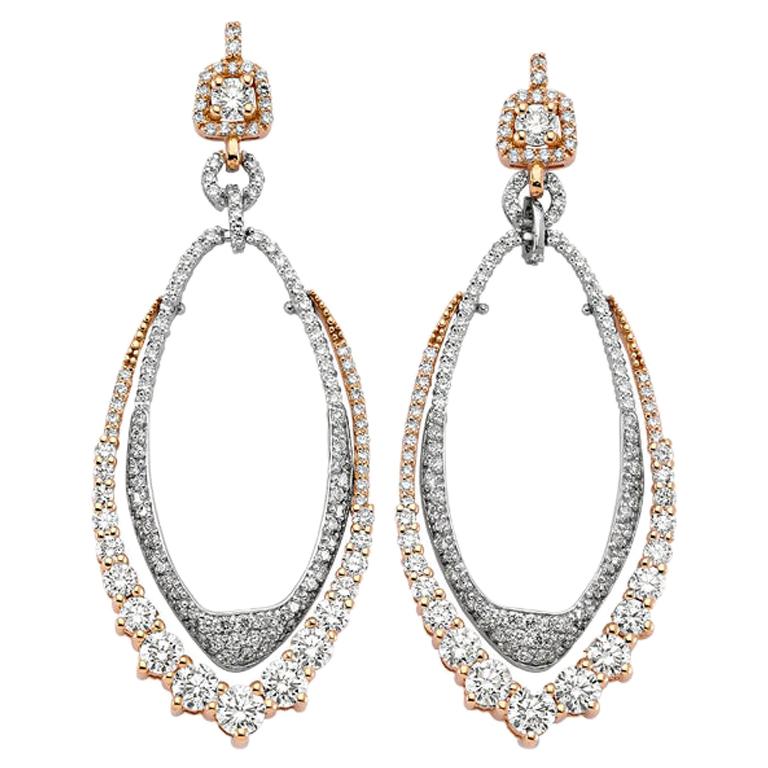 OWN Your Story 18K White & Rose Gold Diamond Studded Dual Pendulum Drop Earrings For Sale