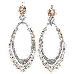 Boucles d'oreilles pendantes en or blanc et rose 18 carats avec double pendule cloutée de diamants, NEUVES dans votre histoire