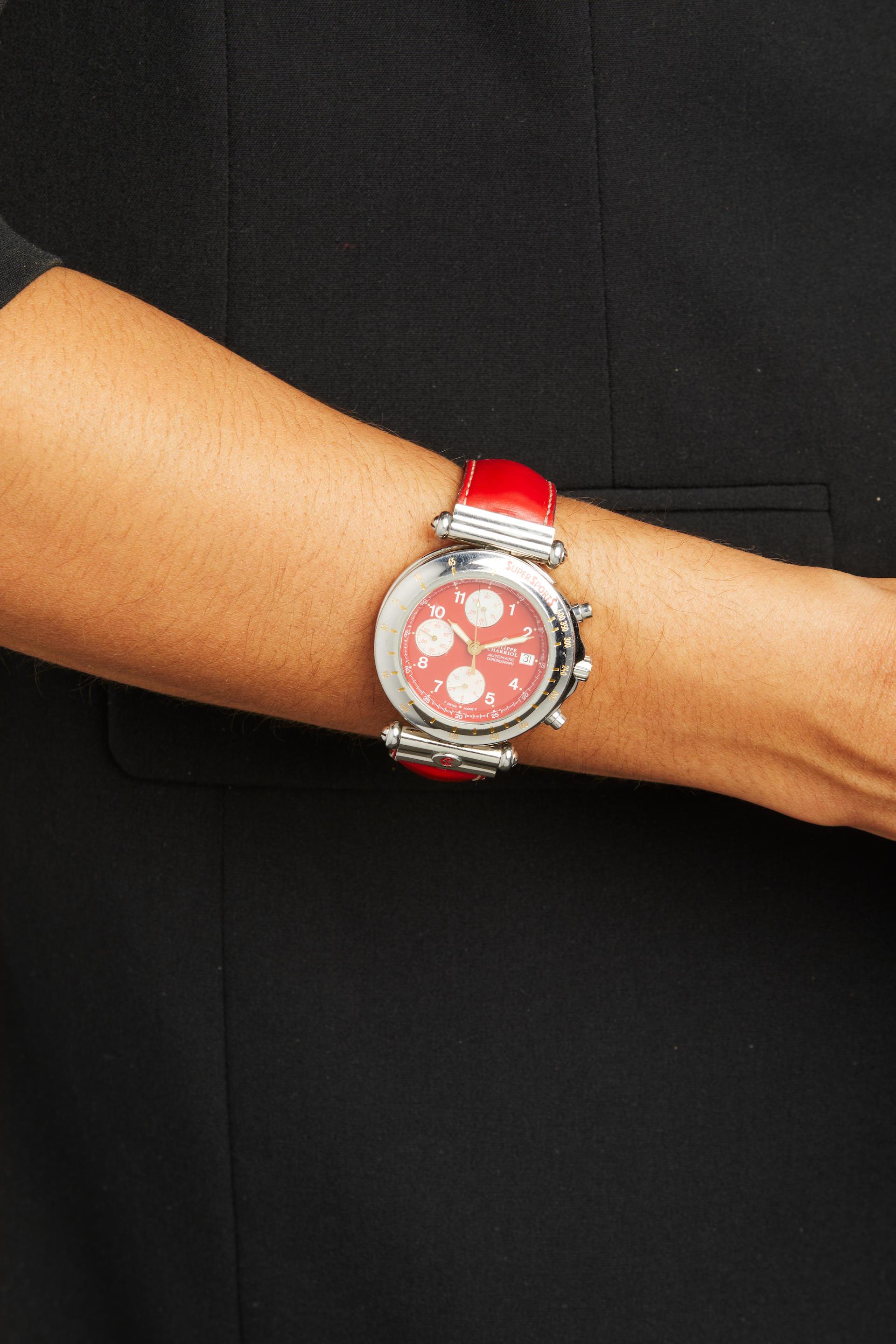 Propriété de Siegfried & Roy avec photo - Philippe Charriol Mens Red Chronograph SS en vente 6