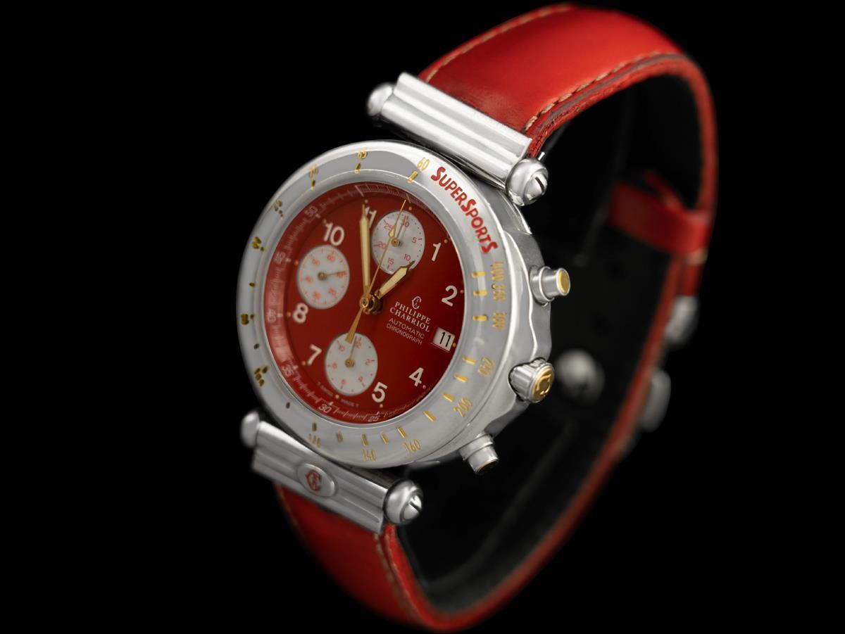 Propriété de Siegfried & Roy avec photo - Philippe Charriol Mens Red Chronograph SS Bon état - En vente à Suwanee, GA