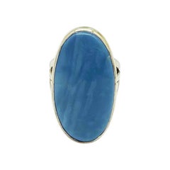 Owyhee Blue American Opal and Sterling Silver Bezel Set Oval Statement Ring 