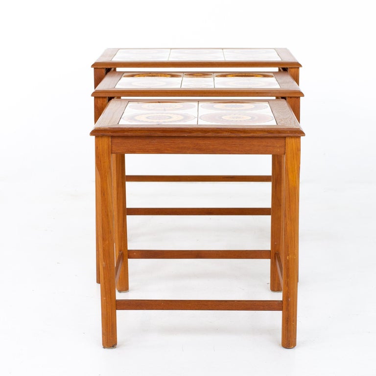 Ox Art for Trioh Mid Century Danish Teak and Mosaic Tile Nesting Tables