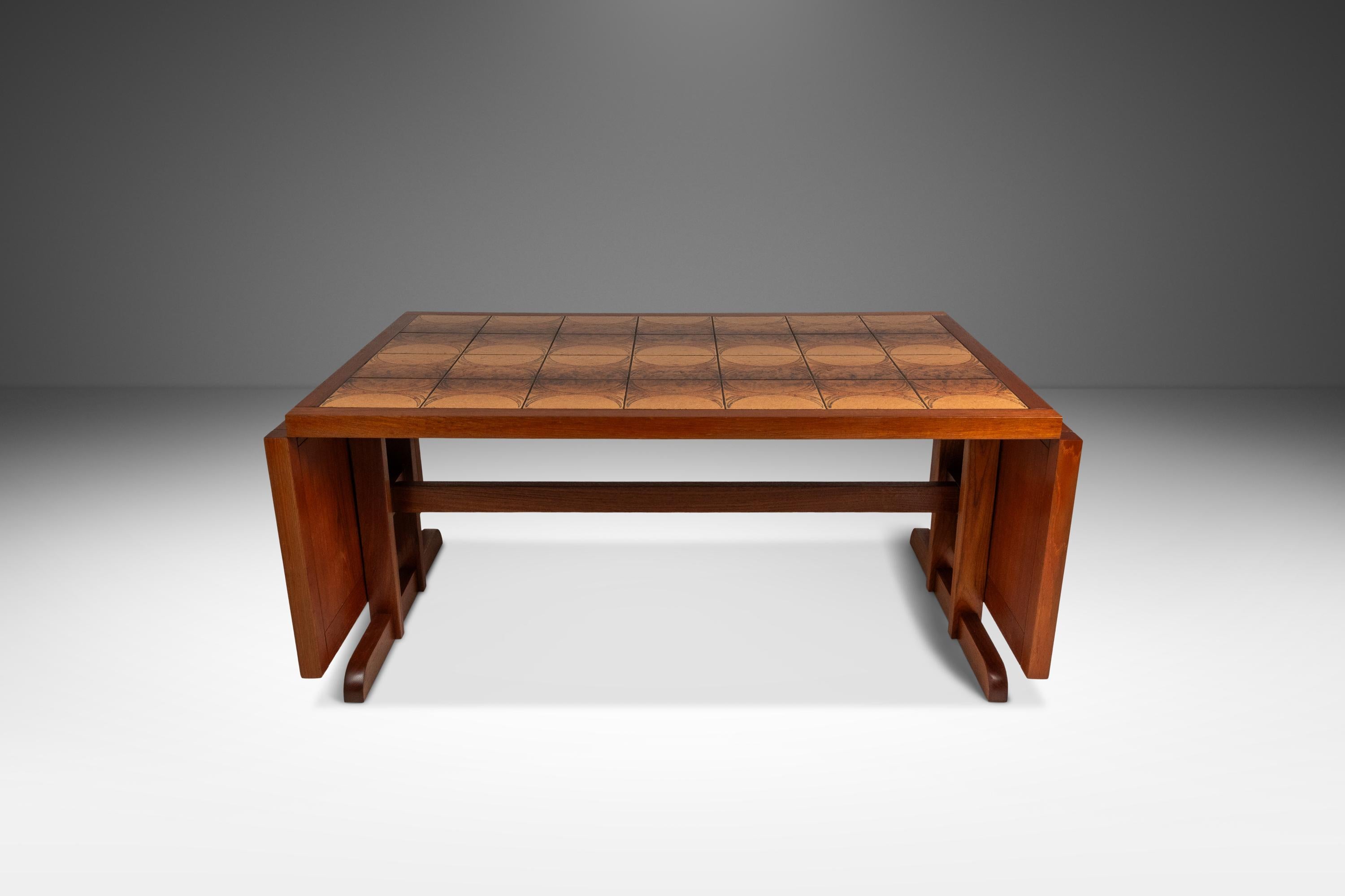 Mid-Century Modern Ox Art Style Drop Leaf Table with Original Tile Design, Trion, Denmark, 1970's For Sale