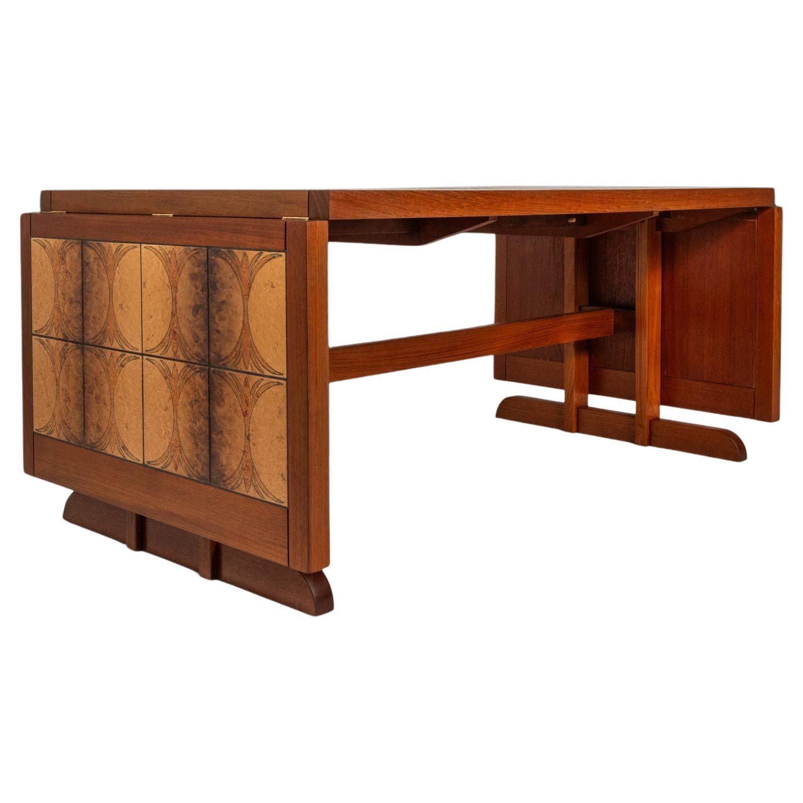 Ox Art Style Drop Leaf Table with Original Tile Design, Trion, Denmark, 1970's For Sale